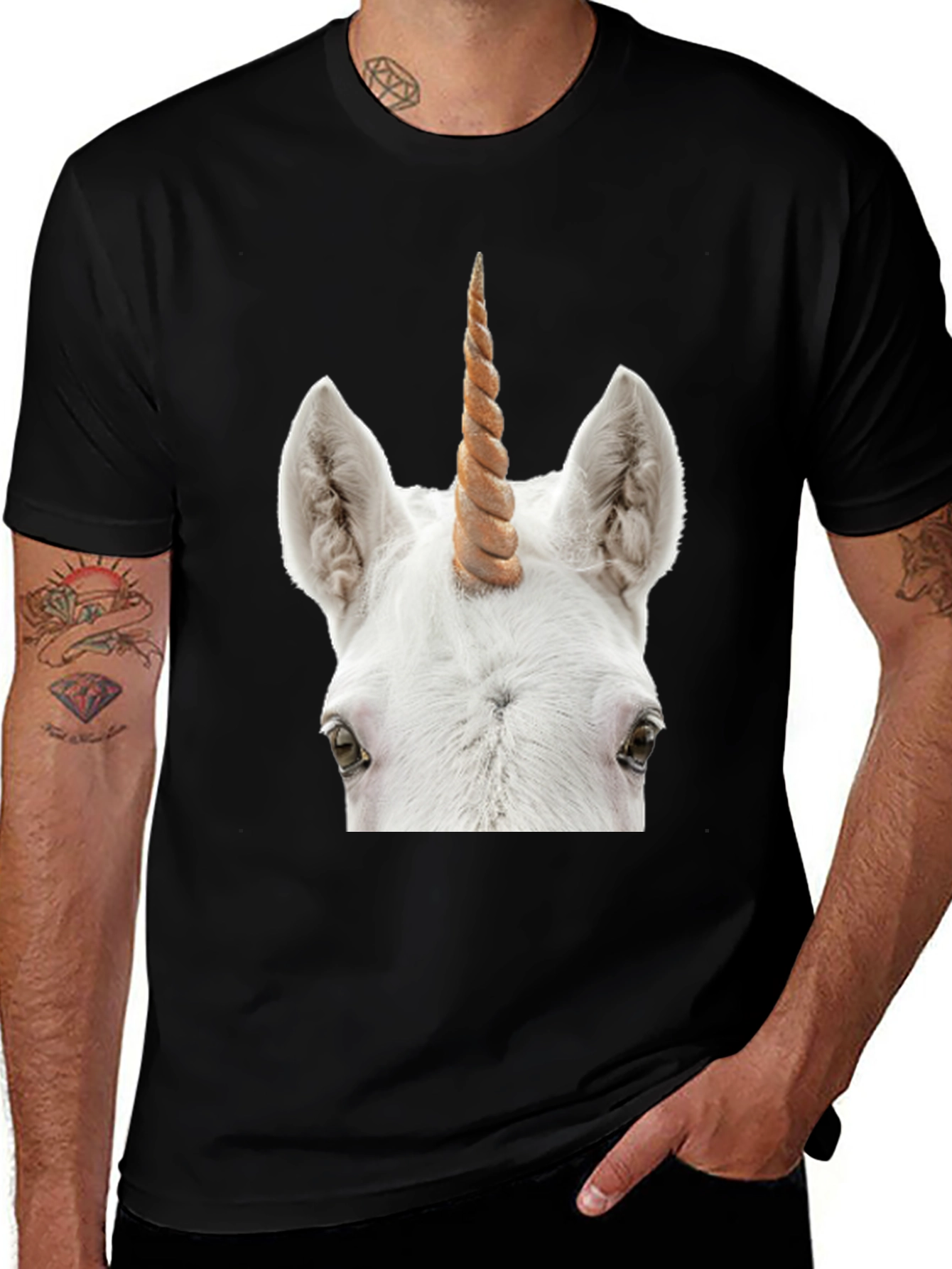 Variant 28 of Unicorn Head Graphic Tee - Black Cotton Blend