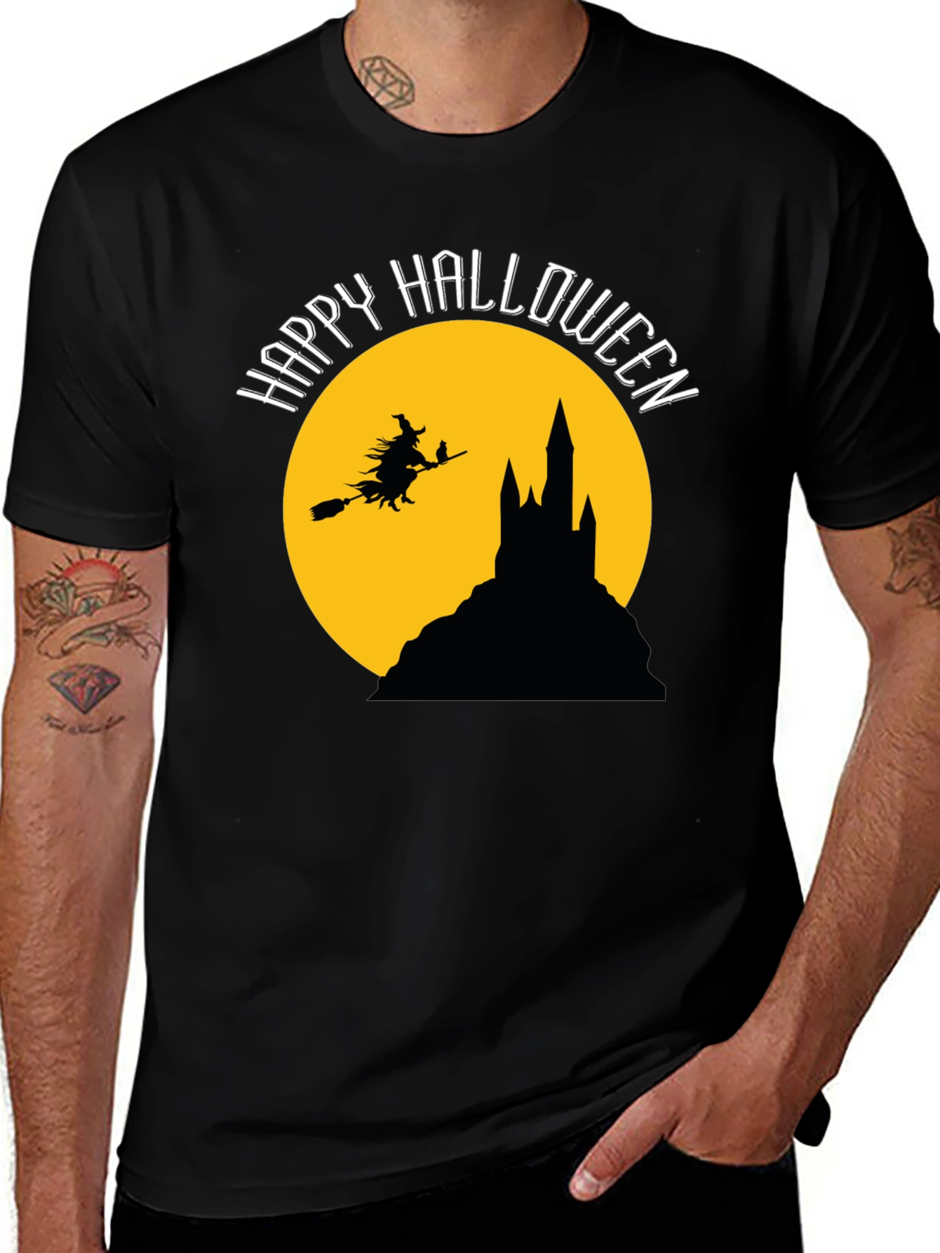 Black Happy Halloween Witch T-Shirt main image