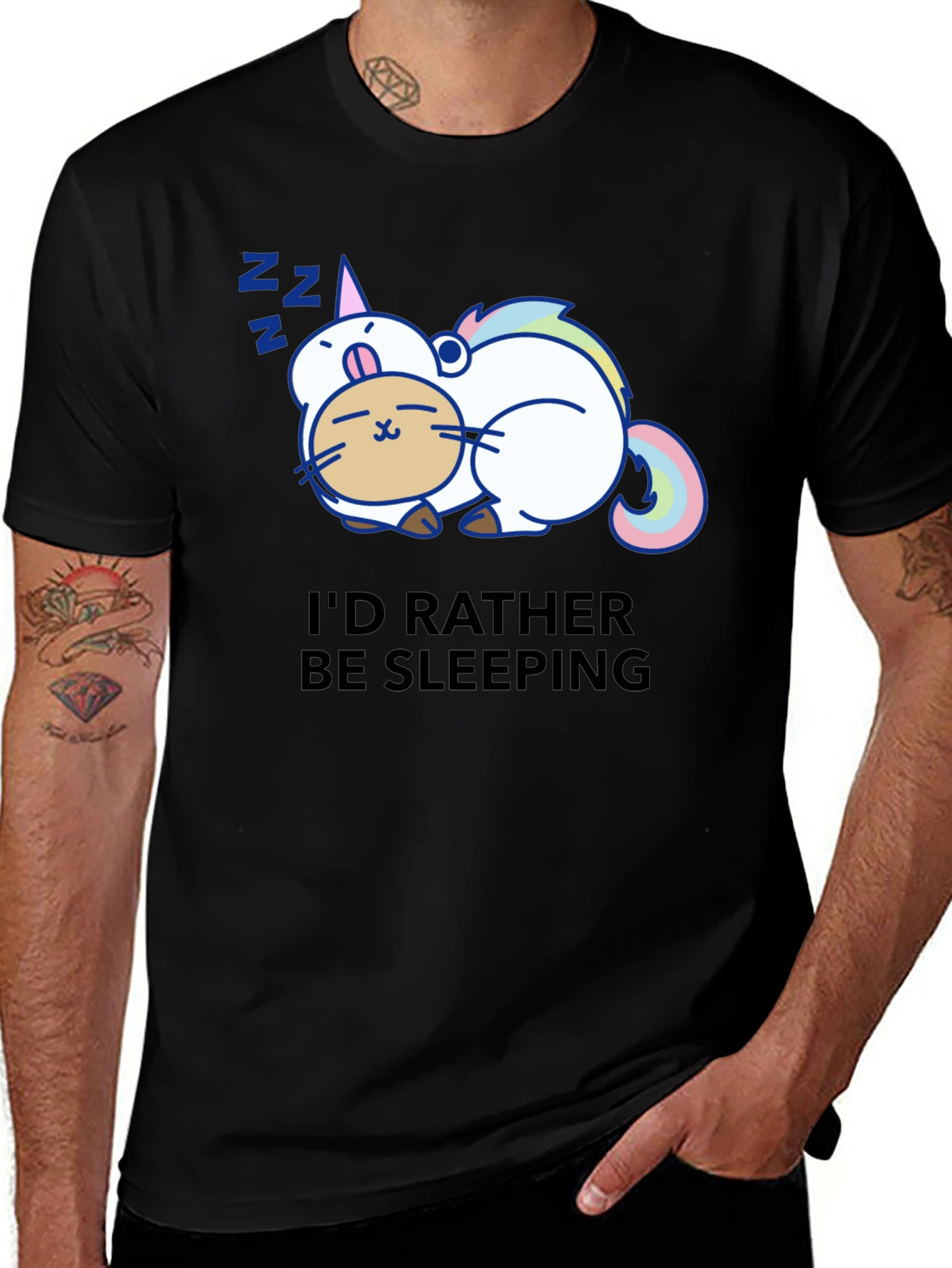 Variant 21 of Cute Sleeping Unicorn Cat Black T-Shirt