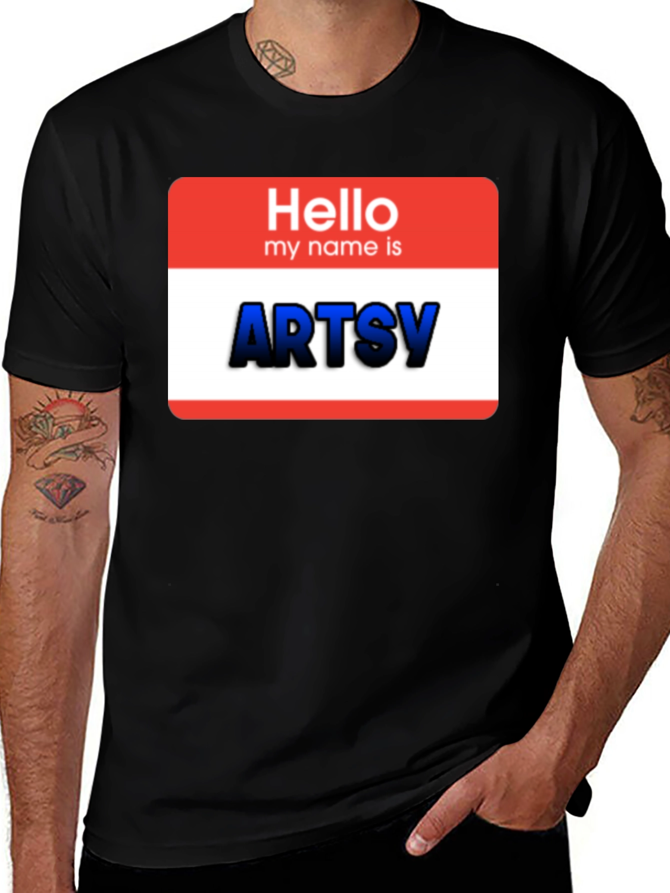 Artsy Name Tag Graphic T-Shirt - Black