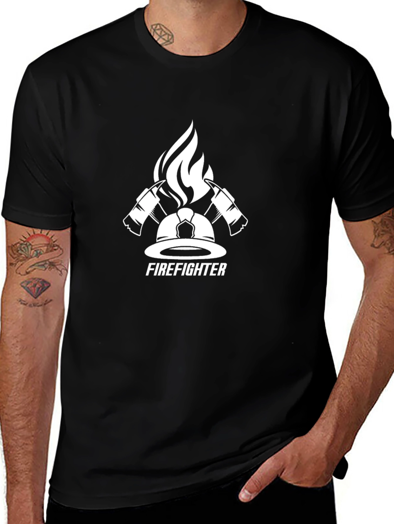 Variant 6 of Firefighter Graphic T-Shirt - Black Cotton Tee