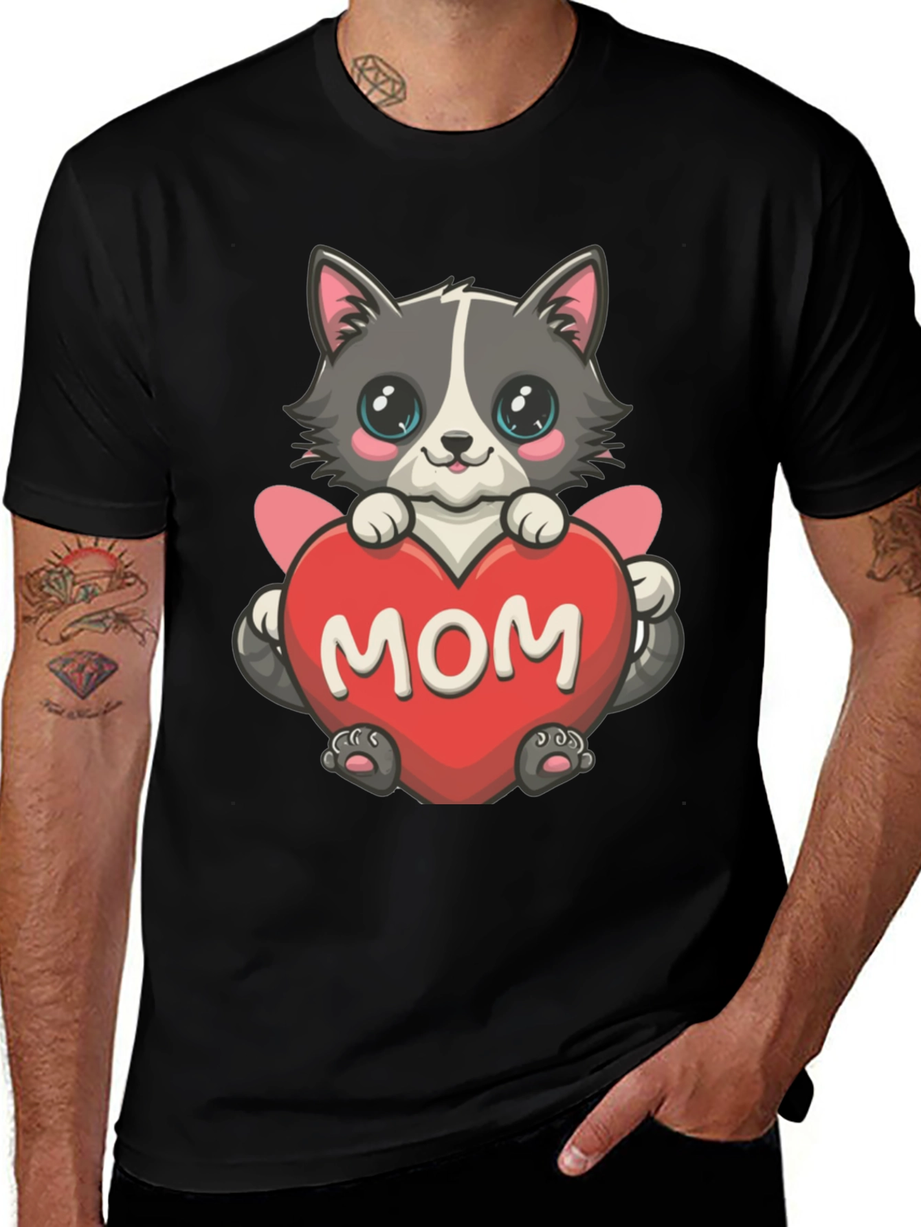 Variant 22 of Cute Cat 'Mom' Heart Graphic Tee - Perfect Gift!