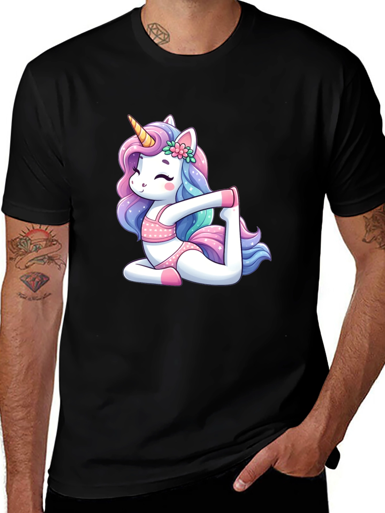 Variant 20 of Unicorn Yoga Black T-Shirt