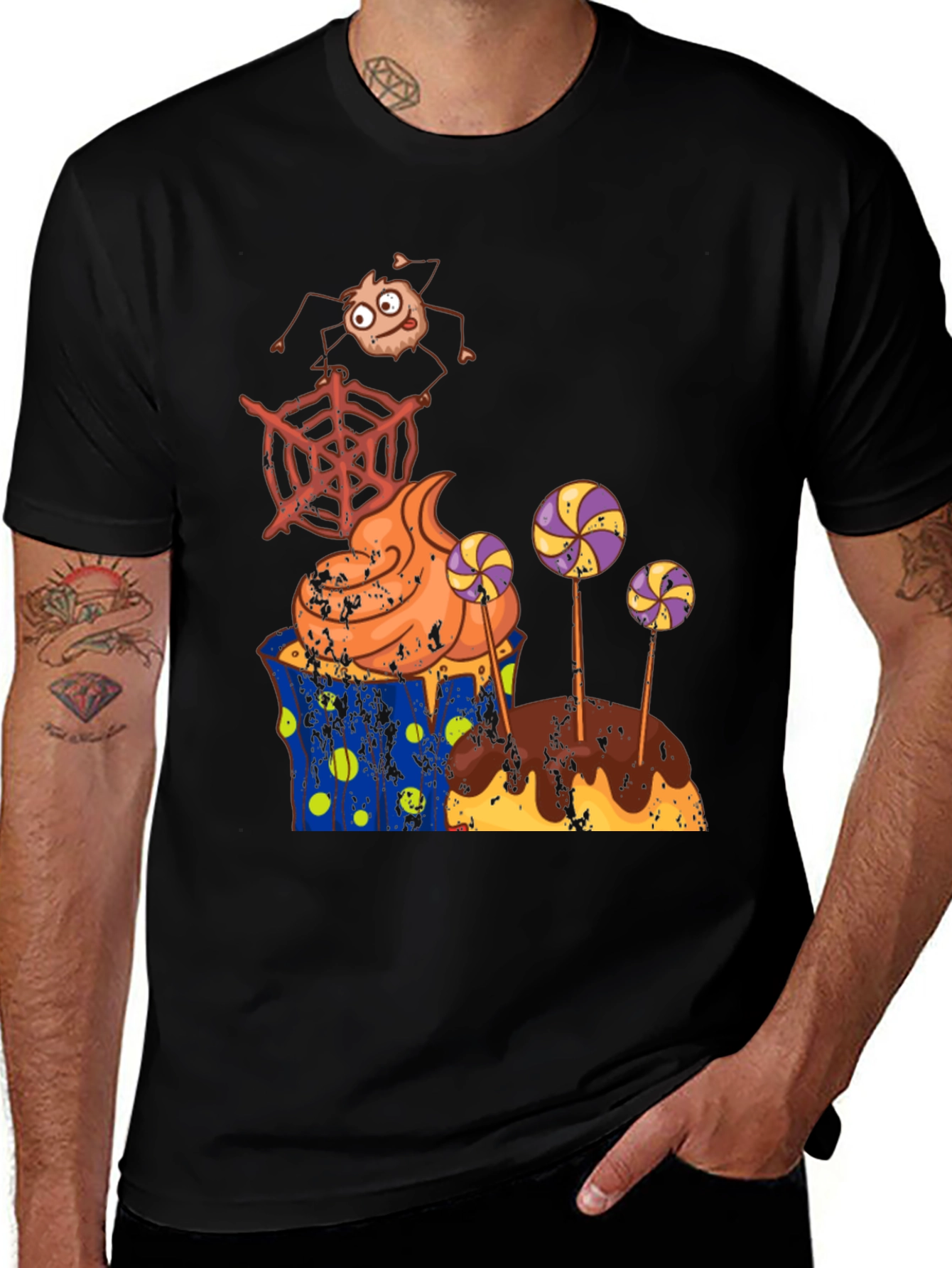 Variant 9 of Halloween Cupcake T-Shirt - Spider & Candy Design