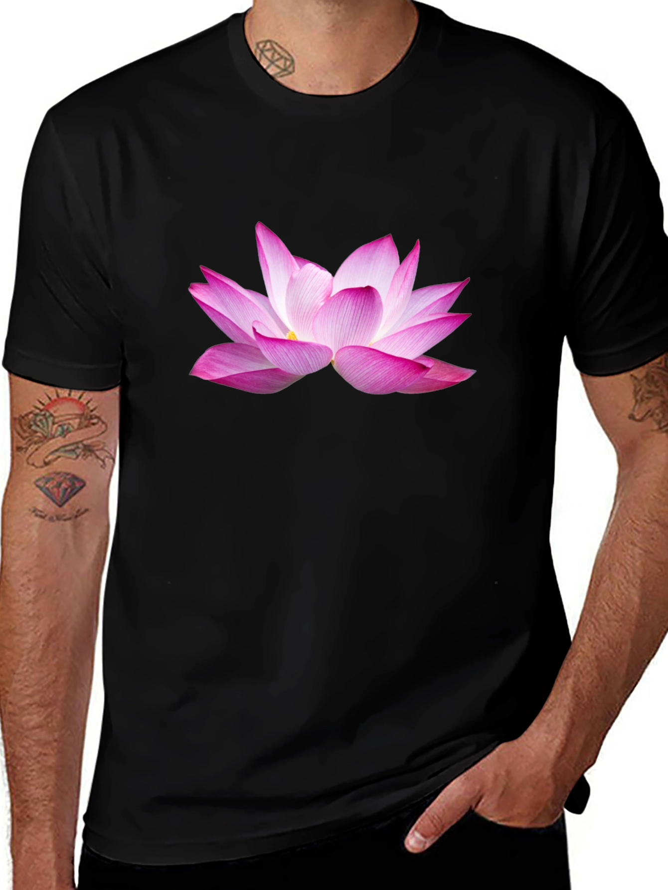 Variant 21 of Lotus Flower Print Black T-Shirt