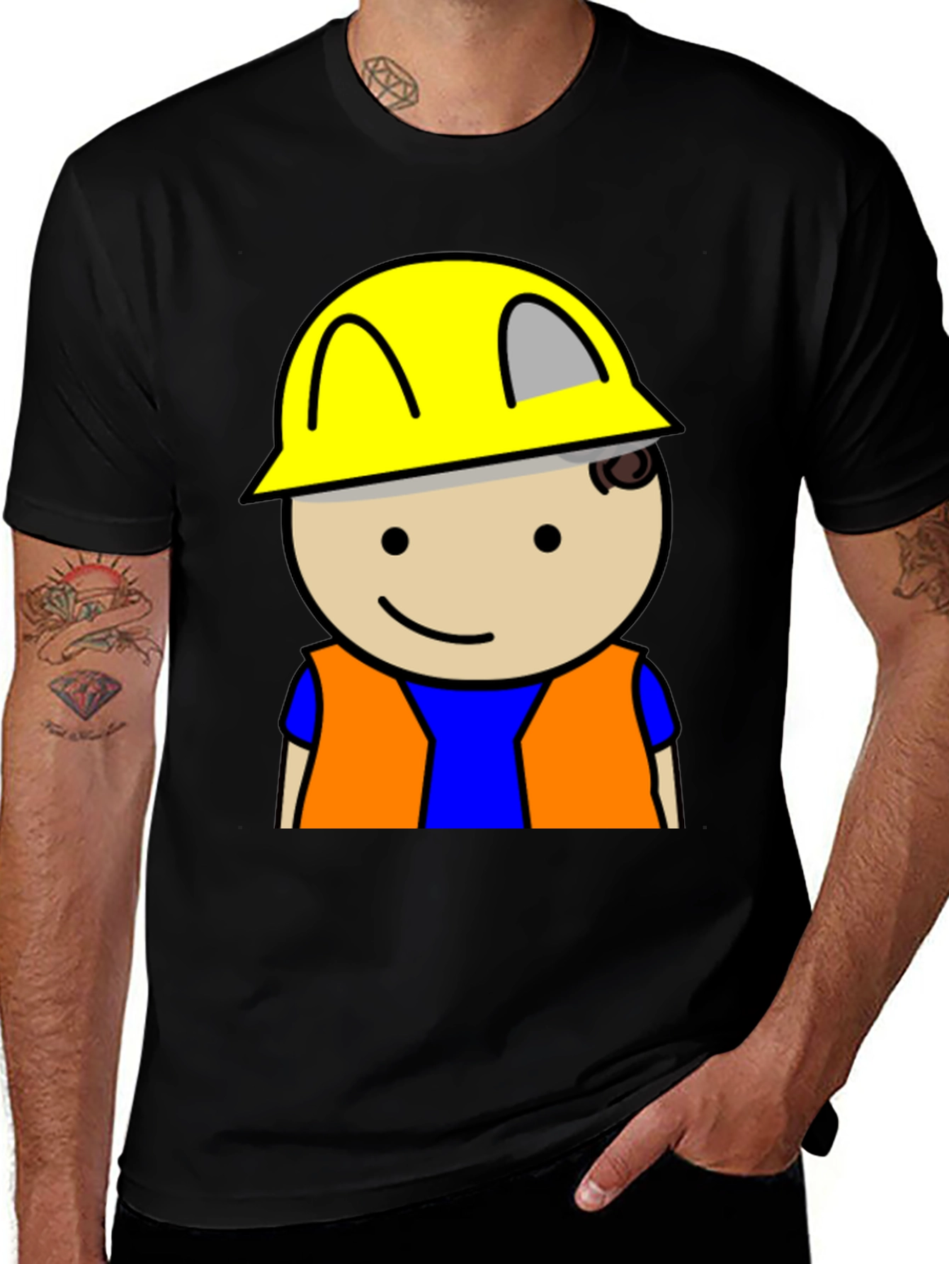 Variant 10 of Construction Worker Graphic Tee - Black Cotton T-Shirt