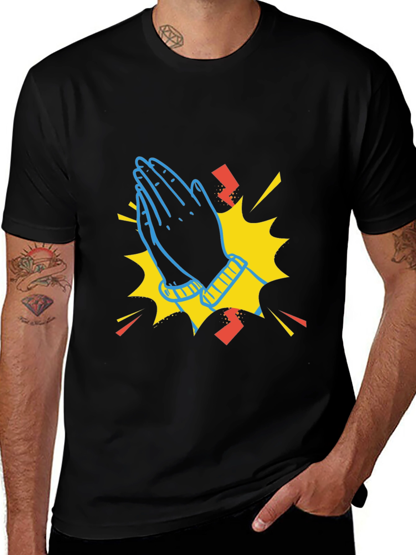 Variant 15 of Praying Hands Graphic Black T-Shirt