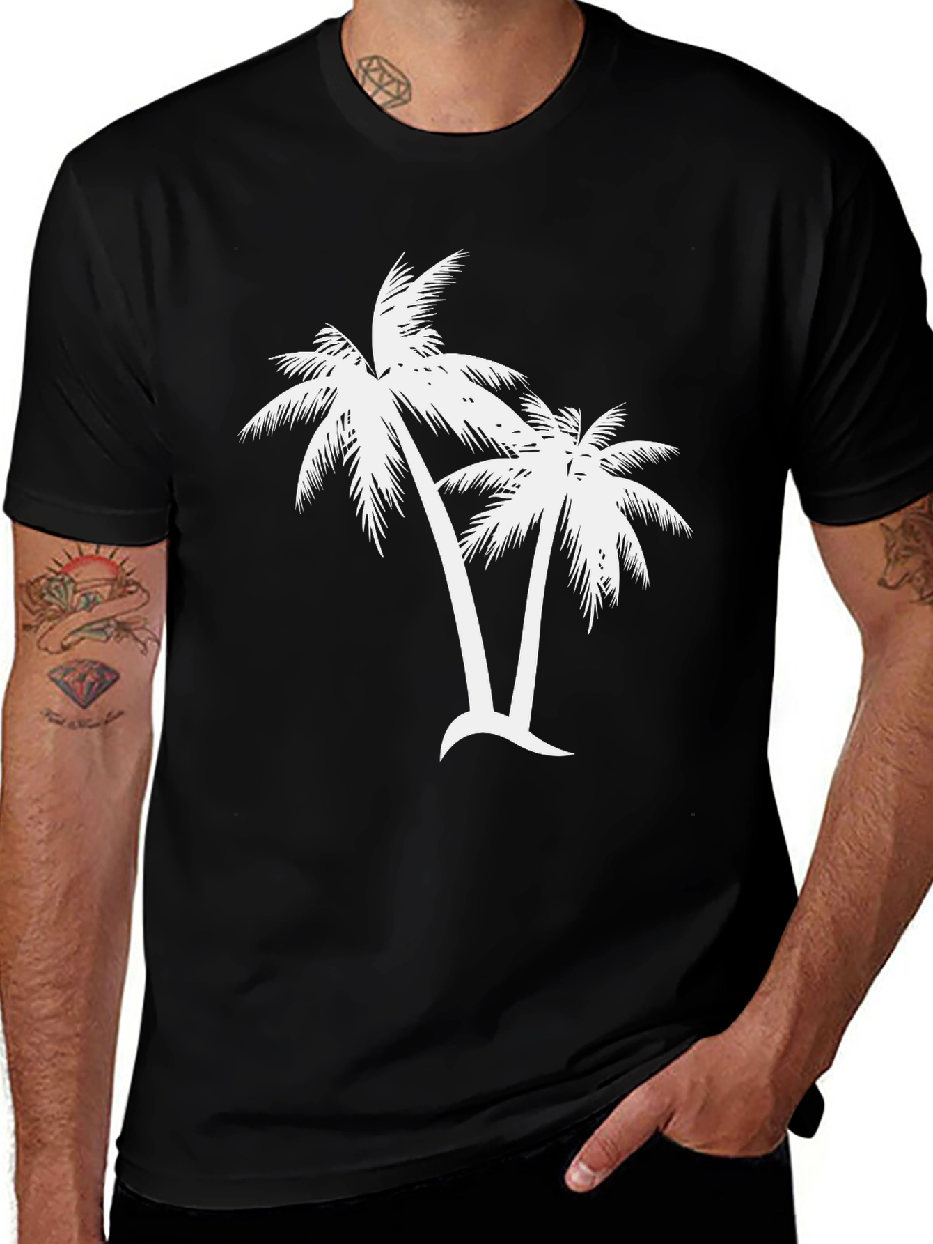 Variant 6 of Palm Tree Graphic Tee - Black Cotton T-Shirt