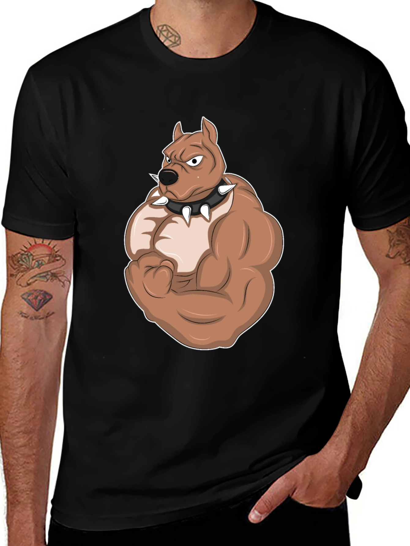 Variant 15 of Muscle Dog Cartoon Graphic Black T-Shirt