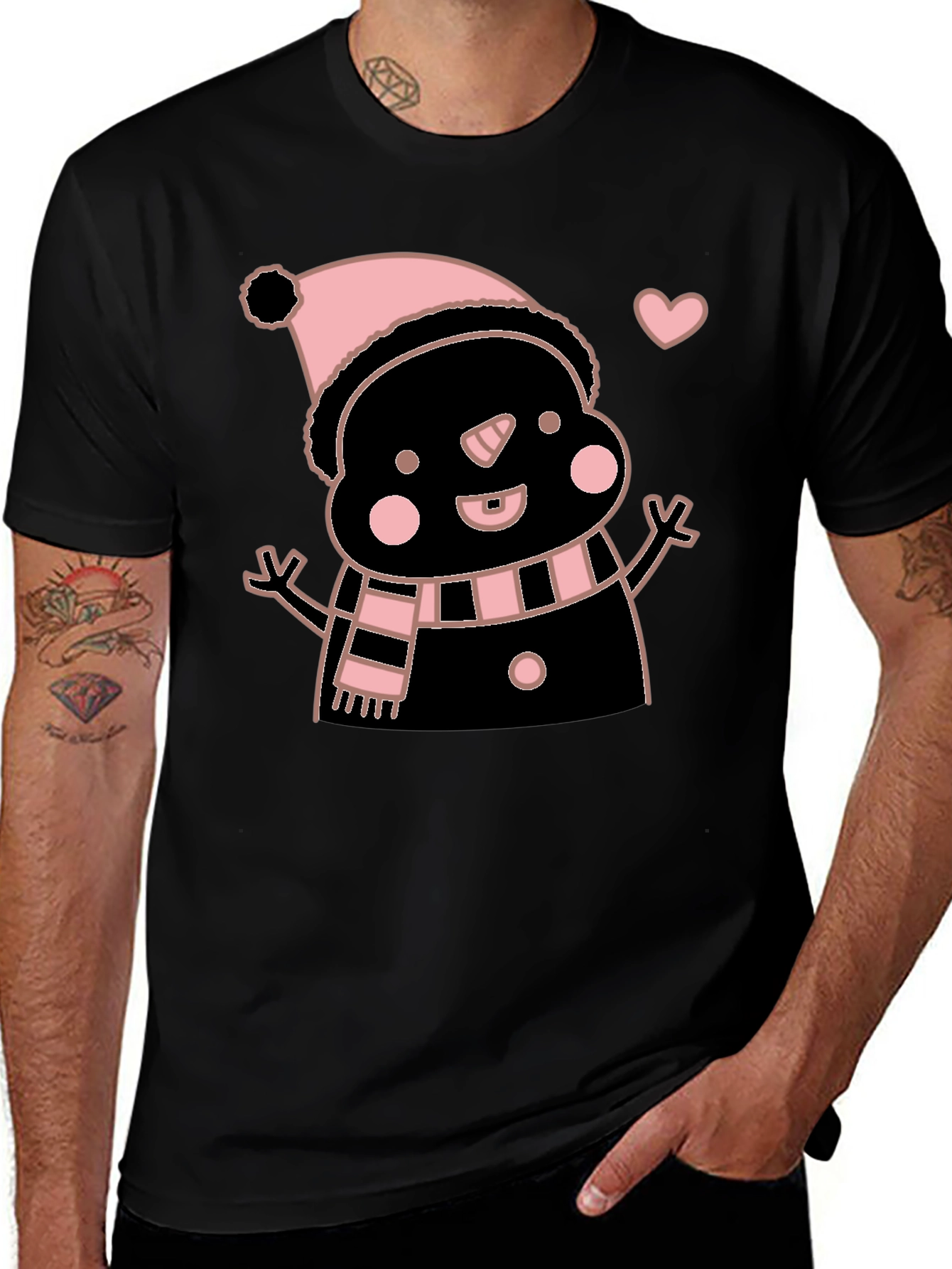 Variant 28 of Cute Snowman Graphic Tee - Black Cotton Blend