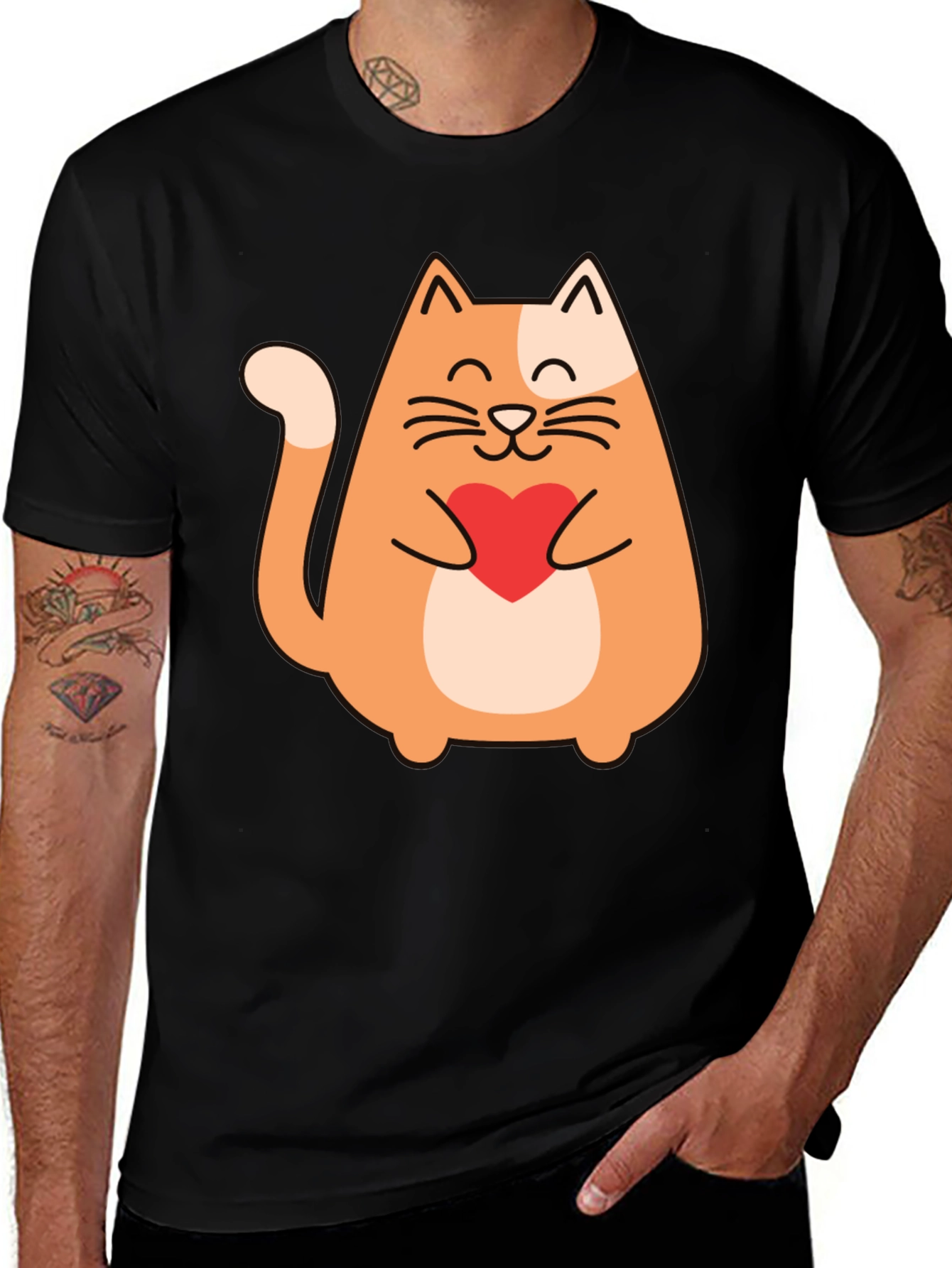 Variant 2 of Cute Cat Holding Heart - Graphic Tee