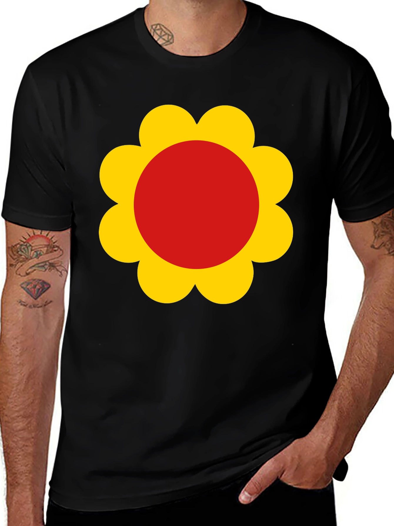 Variant 9 of Retro Flower Power Black T-Shirt