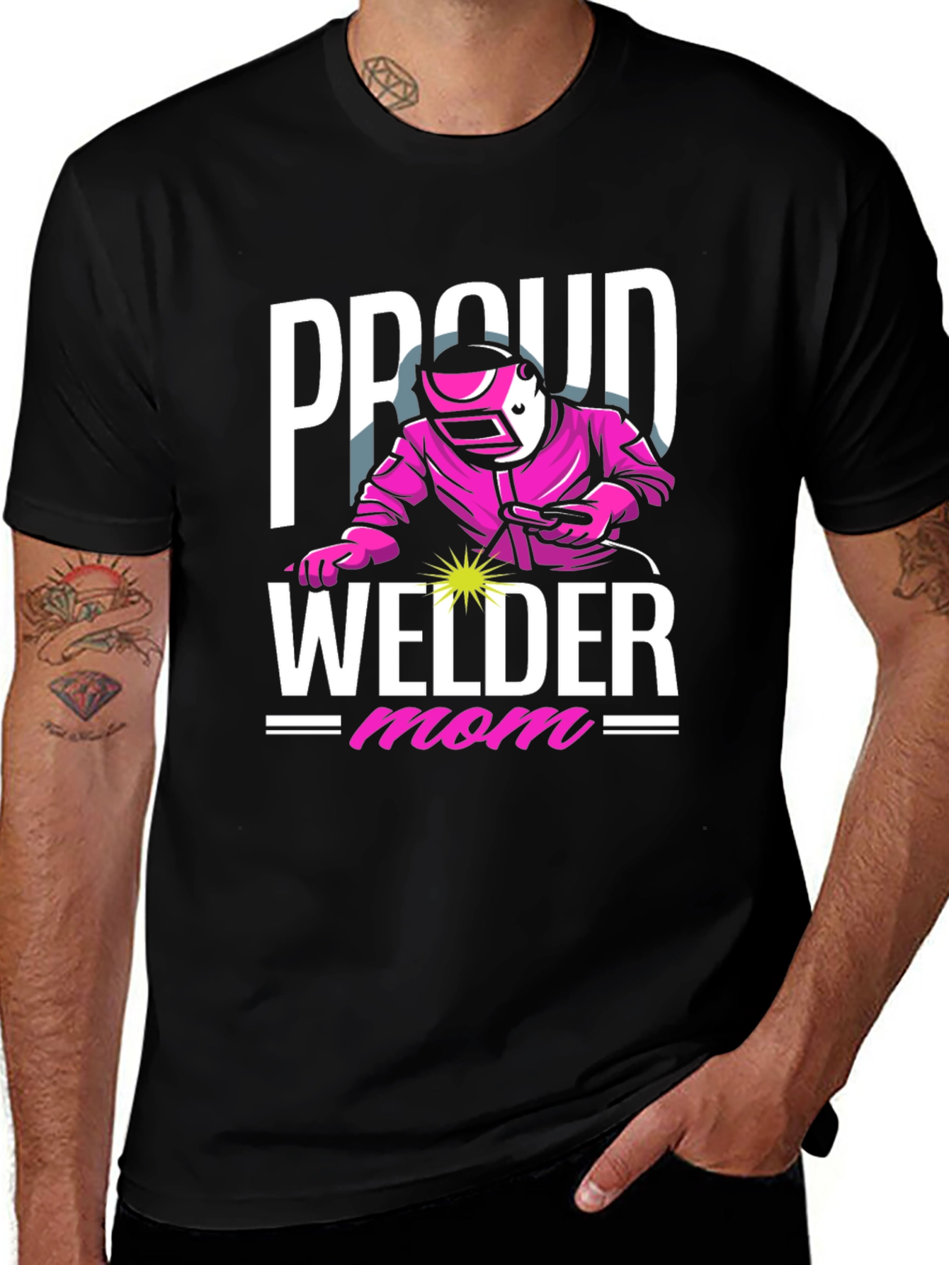 Variant 9 of Proud Welder Mom T-Shirt - Pink Welding Design