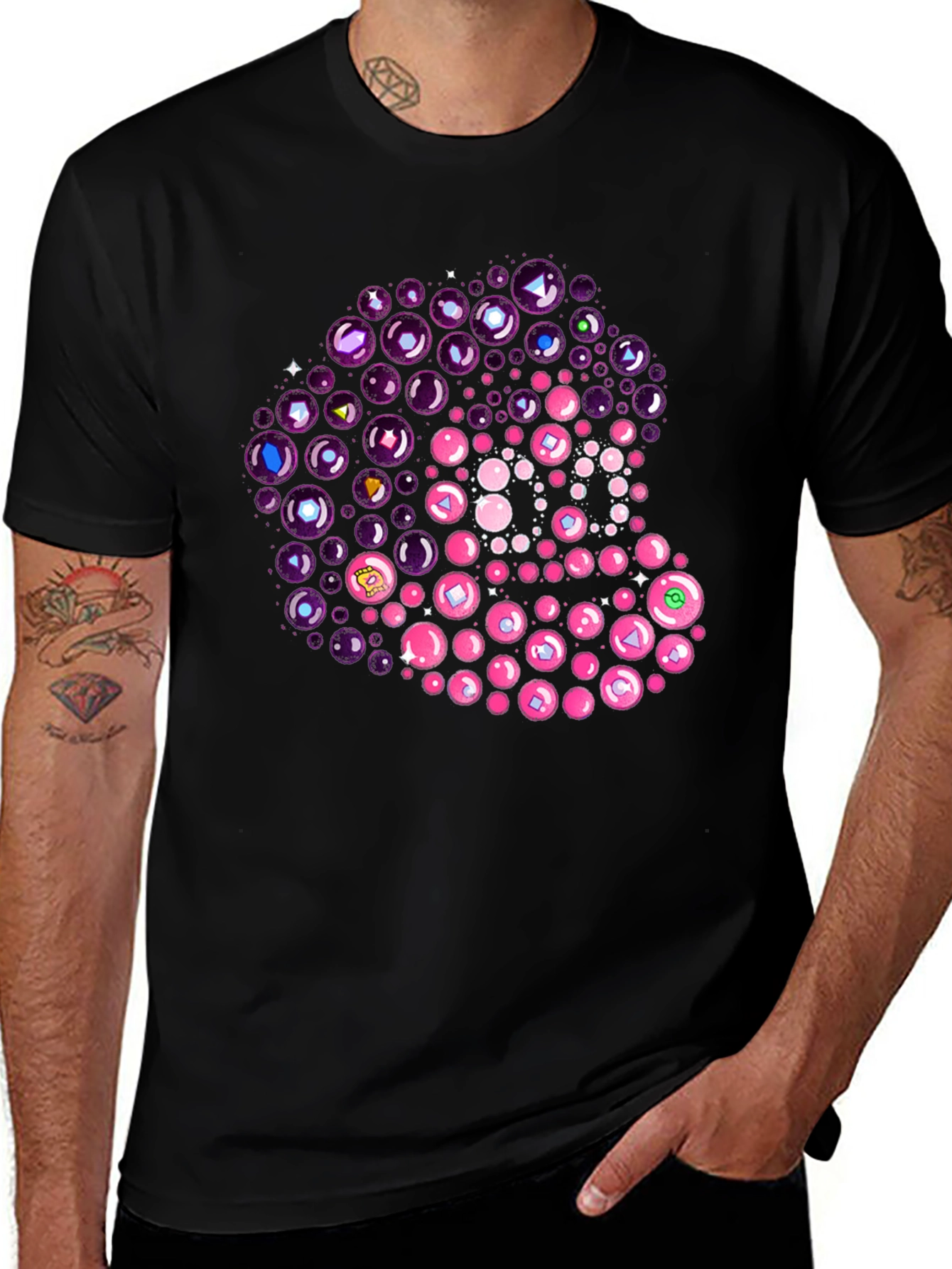 Variant 3 of Unique Bubble Gem T-Shirt - Black Cotton Tee
