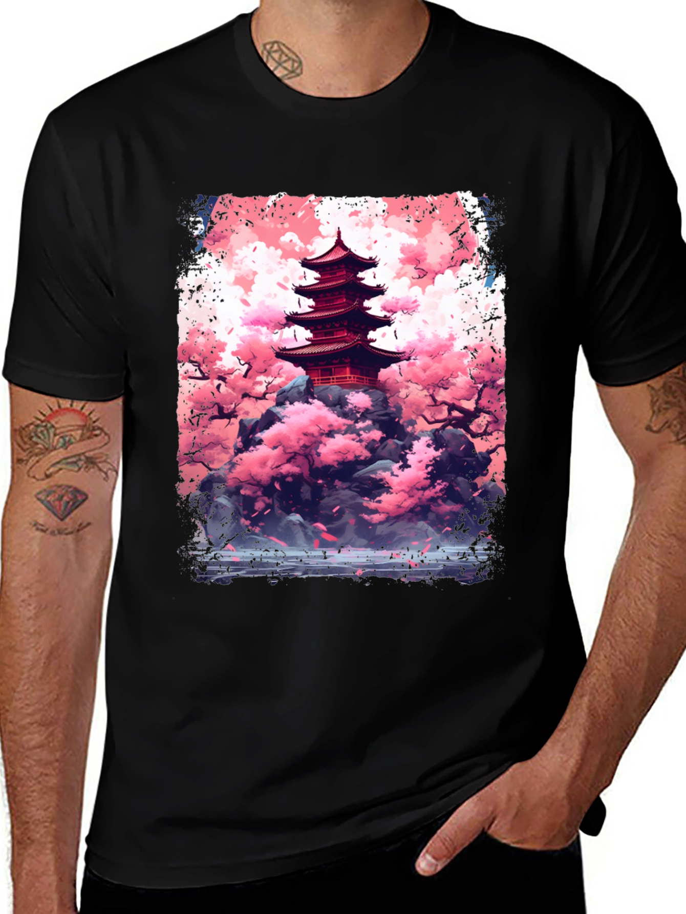 Variant 20 of Japanese Pagoda Cherry Blossom Graphic Tee