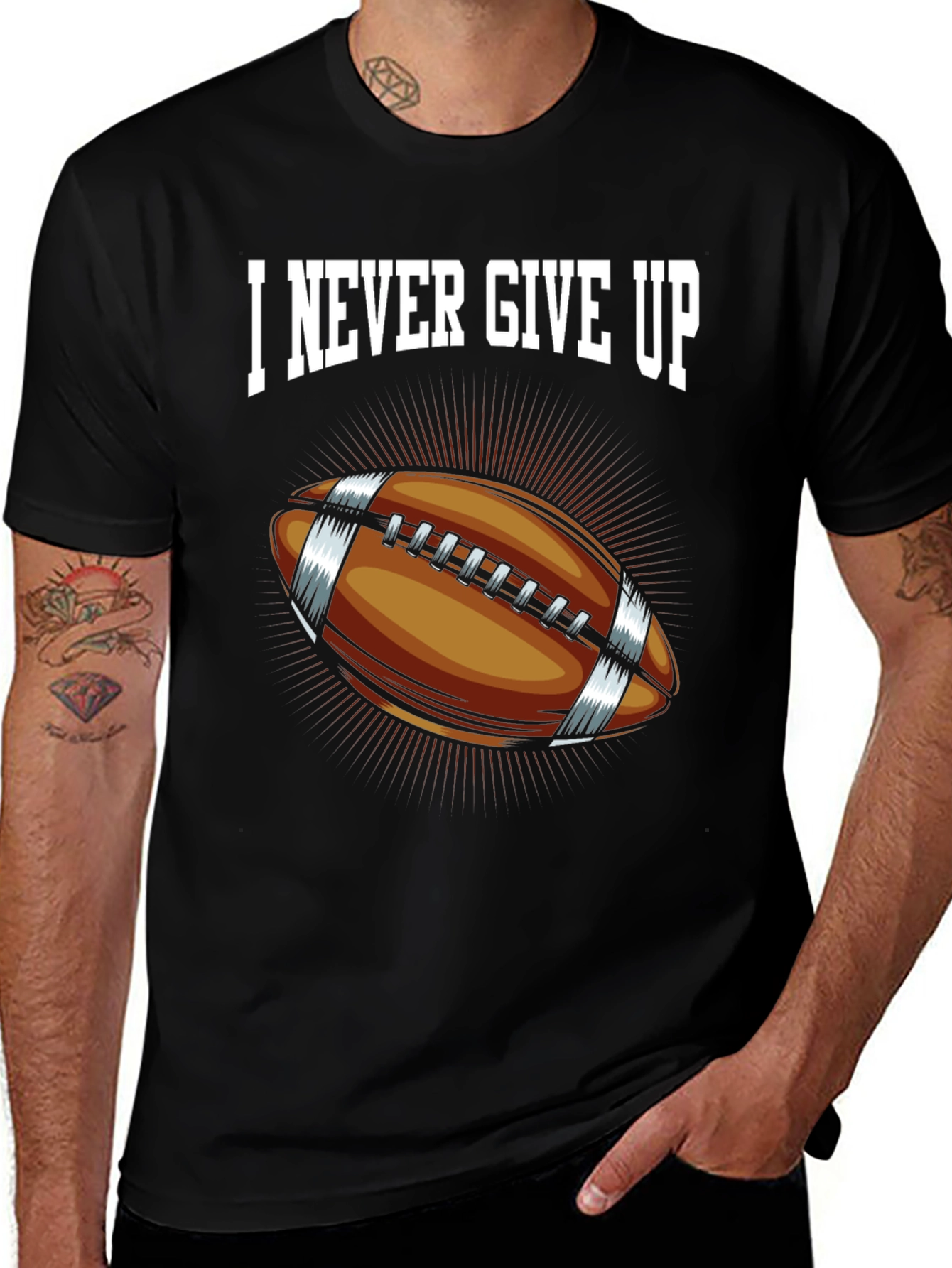 Variant 5 of I Never Give Up Football Graphic T-Shirt