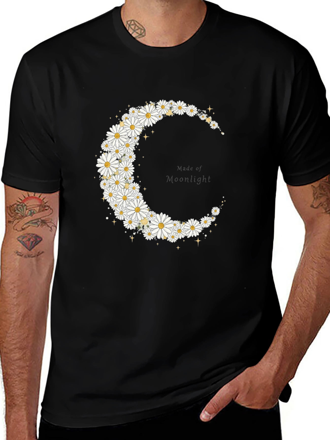 Variant 7 of Floral Crescent Moon Black T-Shirt
