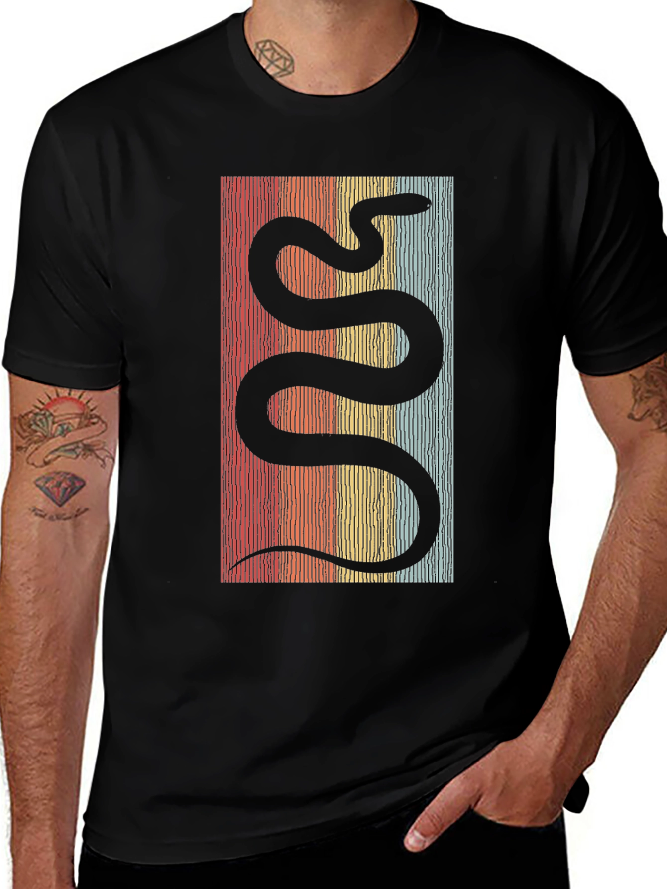 Black Retro Snake Graphic Tee - Cool Vintage Style main image