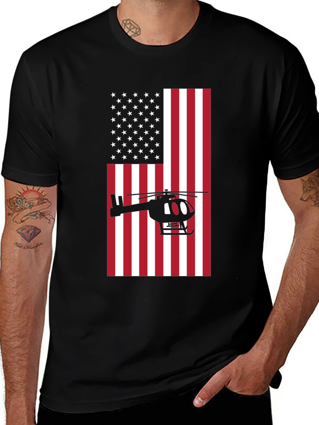 Variant 13 of American Flag Helicopter Graphic Tee - Black