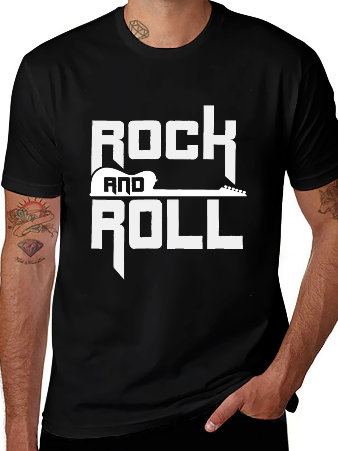Rock and Roll Guitar Graphic Tee - Classic Black T-Shirt