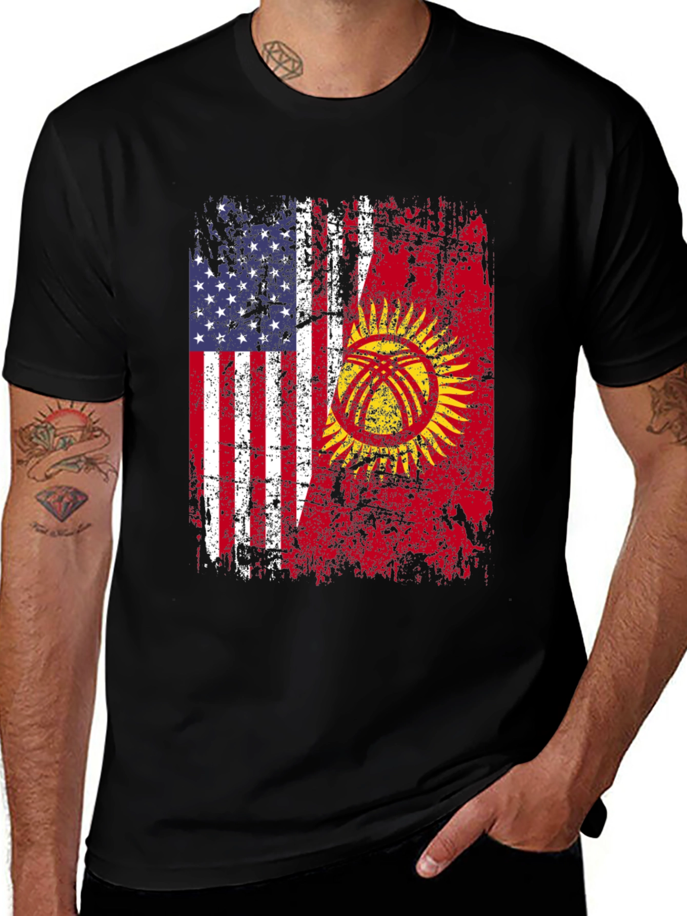 USA & Kyrgyzstan Flag Graphic T-Shirt