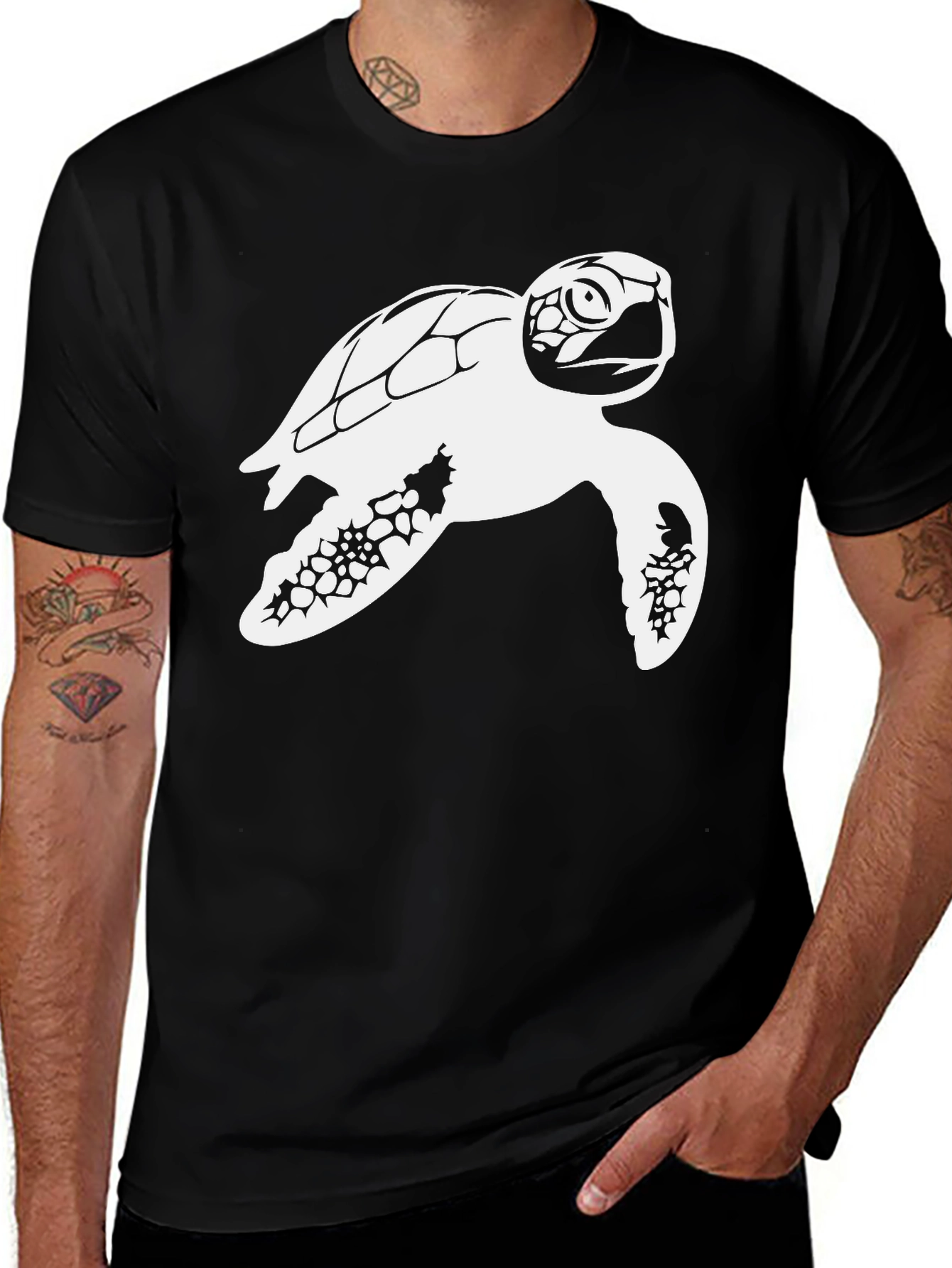 Variant 8 of Sea Turtle Graphic Tee - Black Cotton Comfort