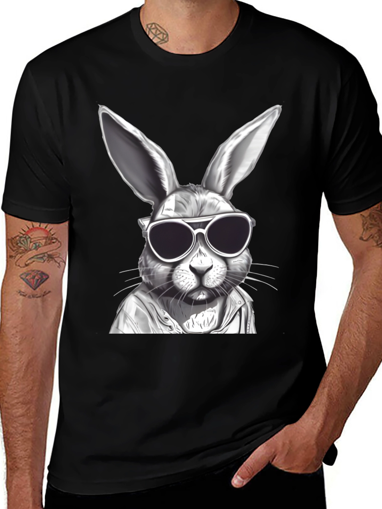 Variant 27 of Cool Rabbit Graphic Tee - Black Cotton Shirt