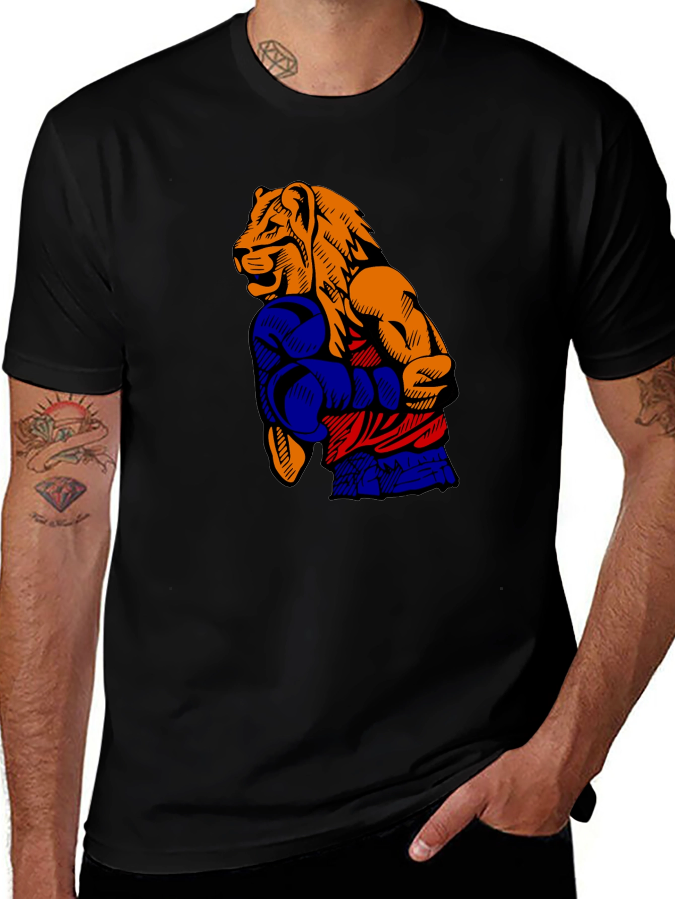 Black Lion Boxer T-Shirt - Black Graphic Tee main image