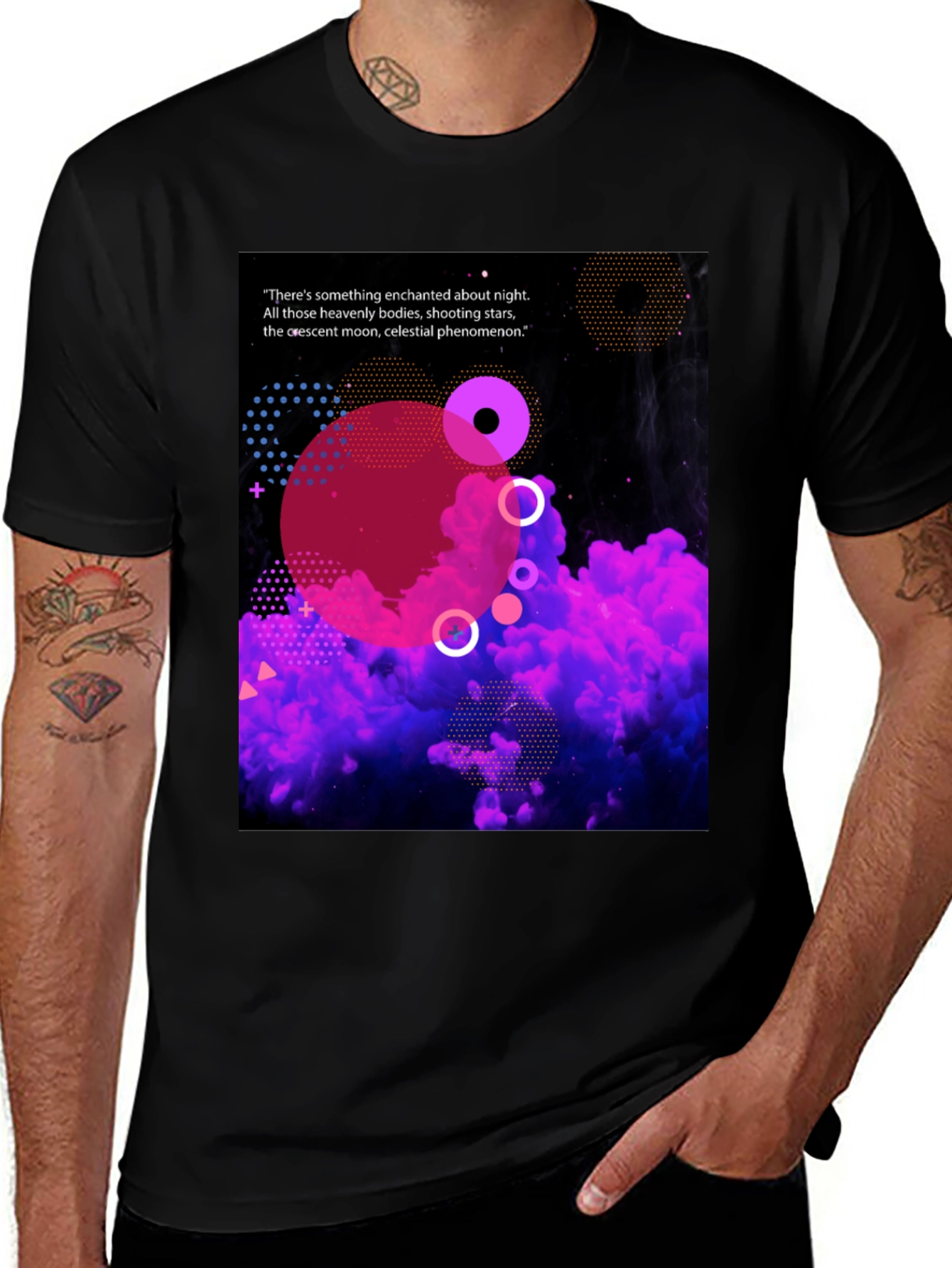 Variant 5 of Enchanted Night Black T-Shirt - Celestial Design