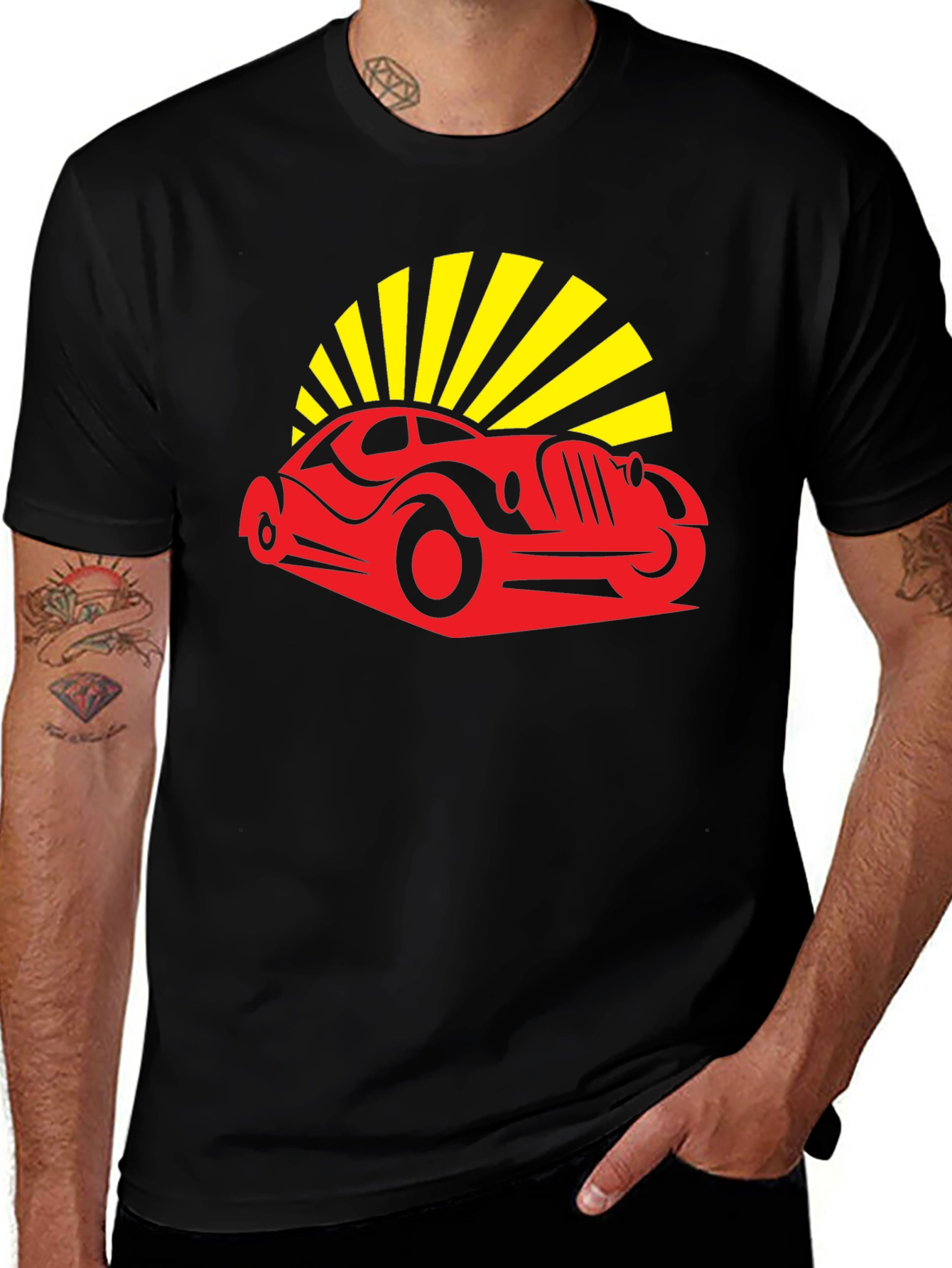 Variant 30 of Retro Car Graphic Tee - Black Cotton