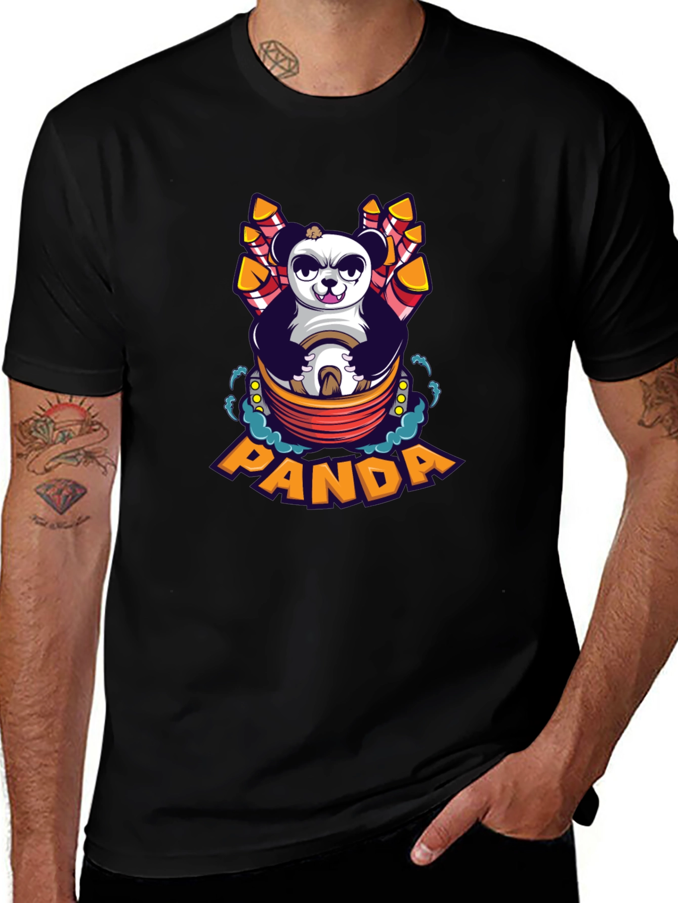 Variant 8 of Cartoon Panda Fireworks Black T-Shirt