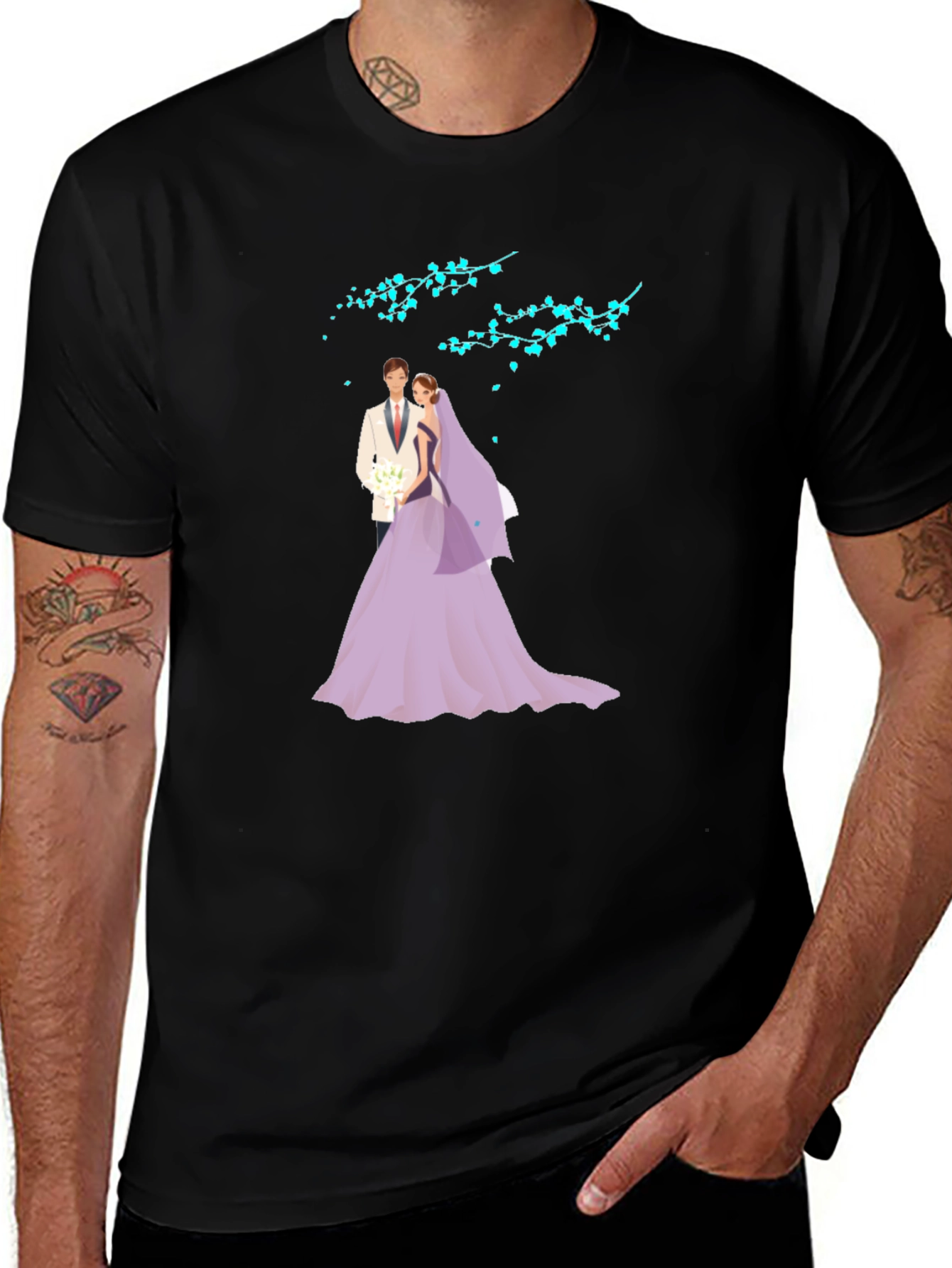Variant 16 of Stylish Wedding Graphic Black T-Shirt