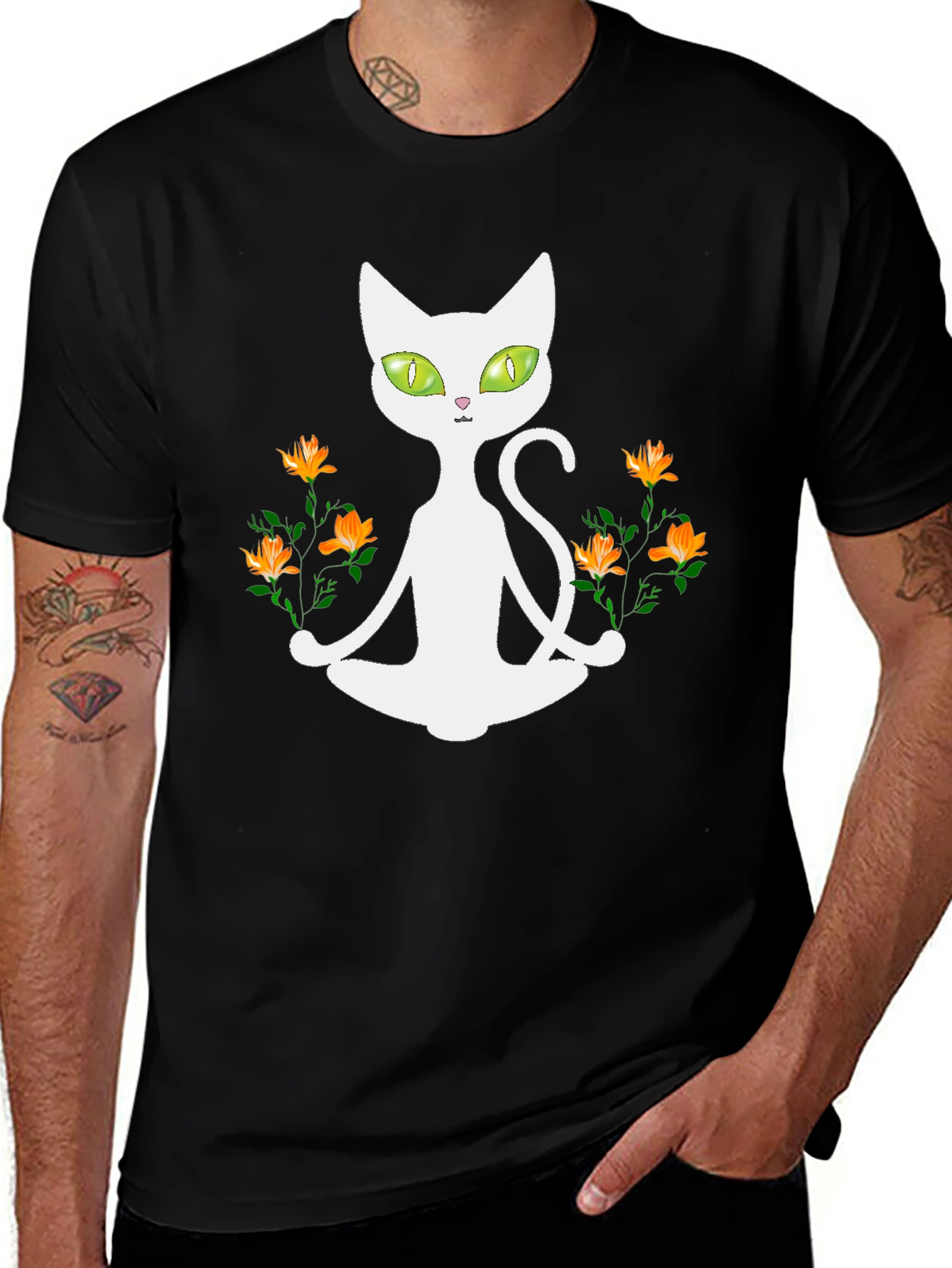 Variant 8 of Yoga Cat T-Shirt - Meditating Feline with Flowers