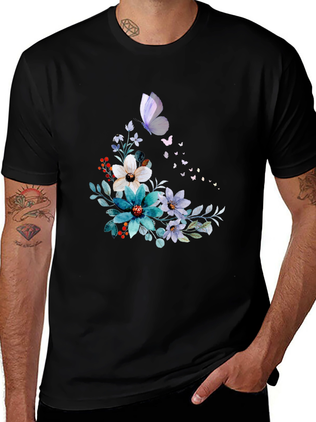Variant 3 of Floral Butterfly Graphic Print Tee