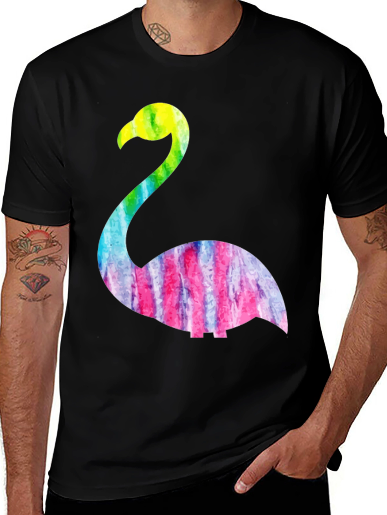 Variant 30 of Tie Dye Flamingo Graphic Tee - Black