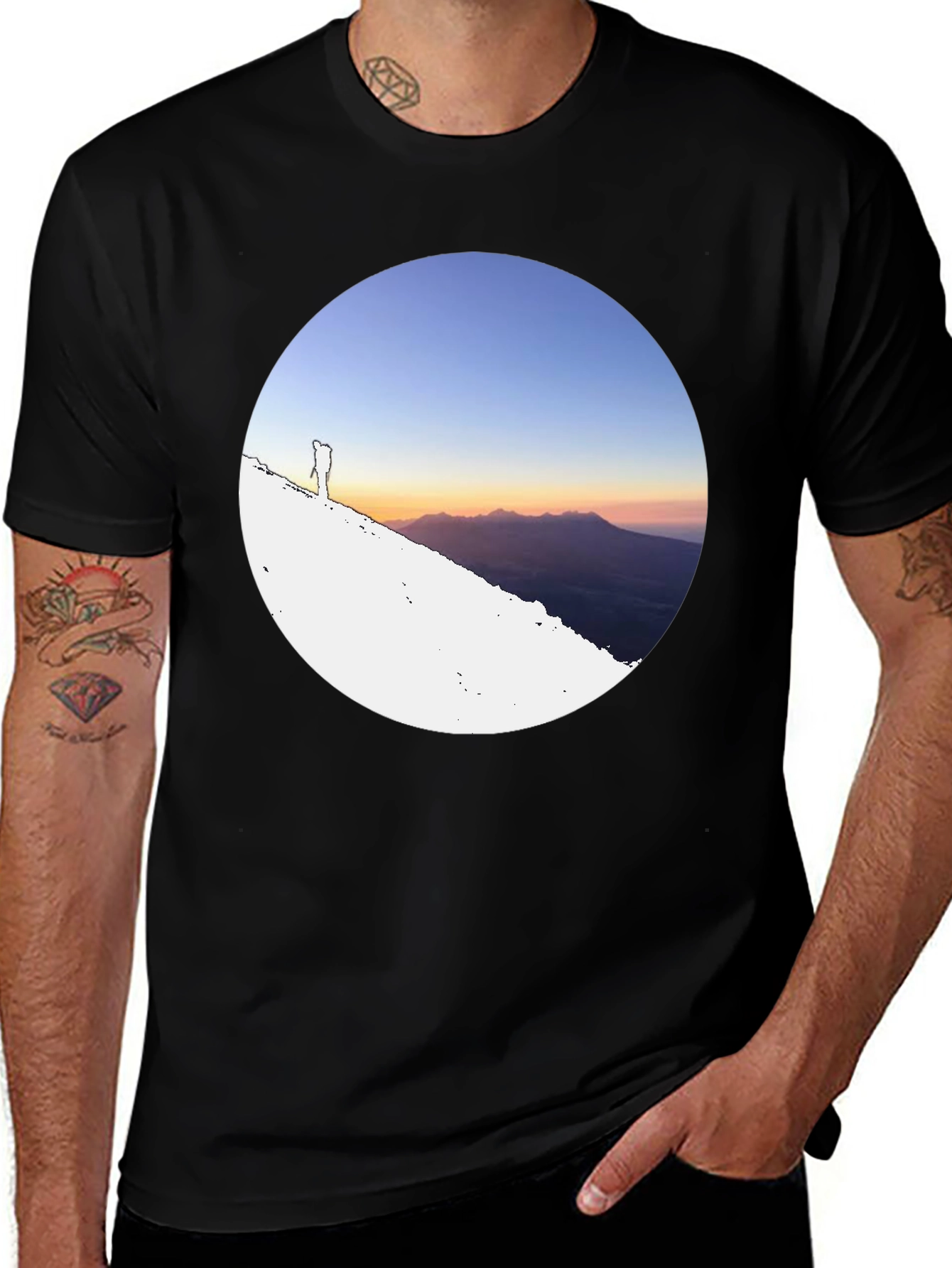 Variant 28 of Mountain Sunset Graphic Tee - Black Crew Neck T-Shirt