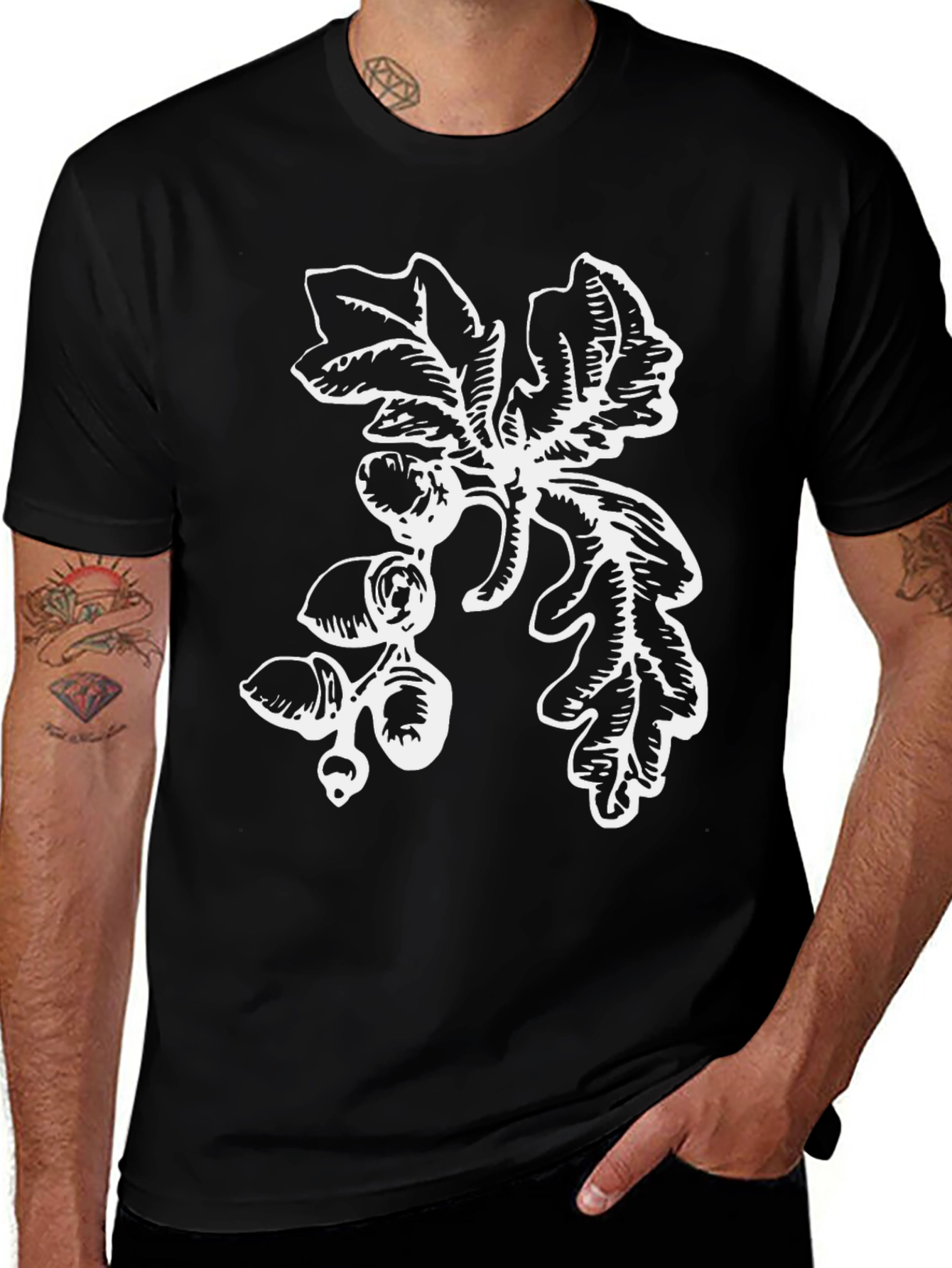 Variant 28 of Black Graphic Tee with Oak Leaf & Acorn Print