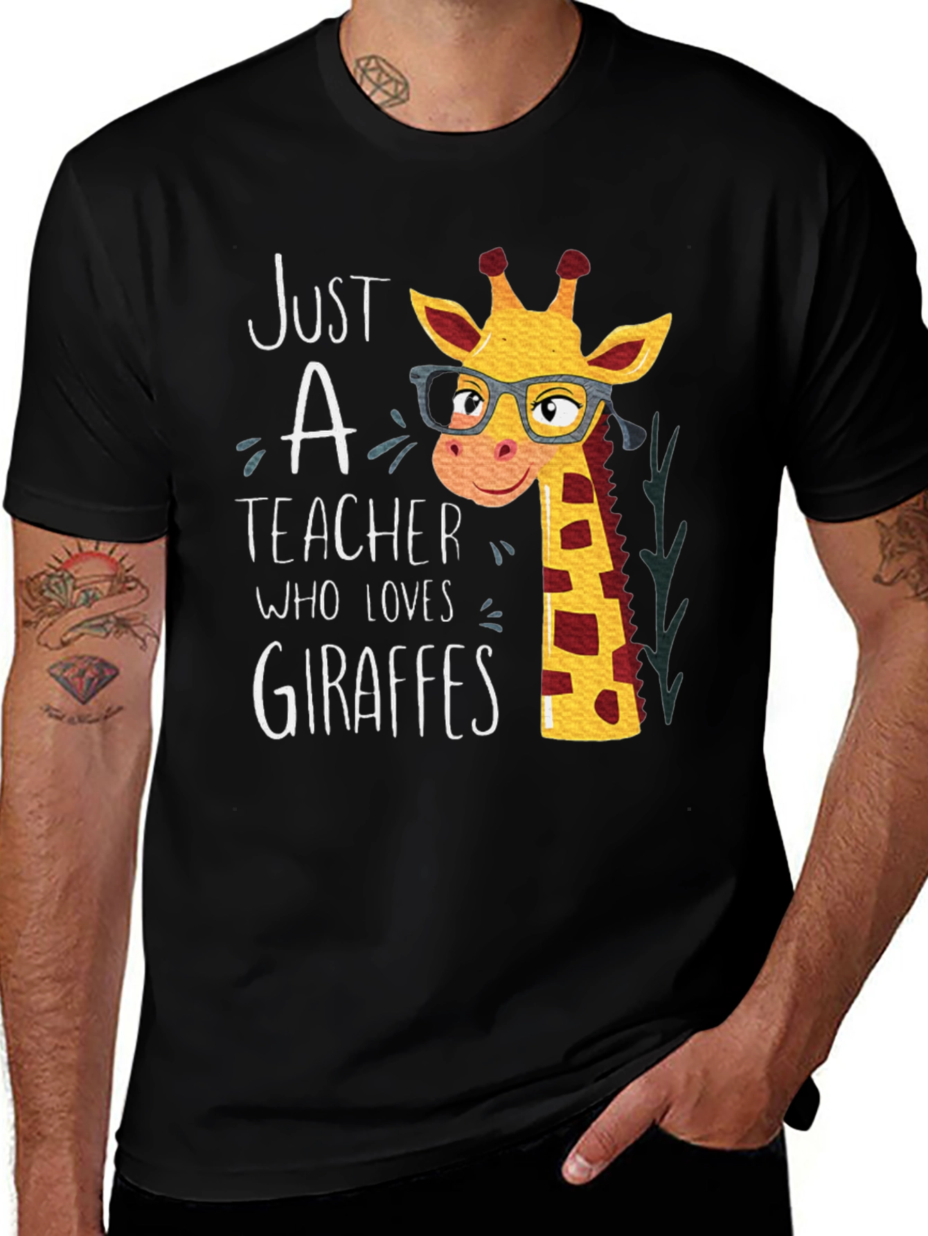 Variant 4 of Giraffe Teacher T-Shirt - Black Cotton Blend