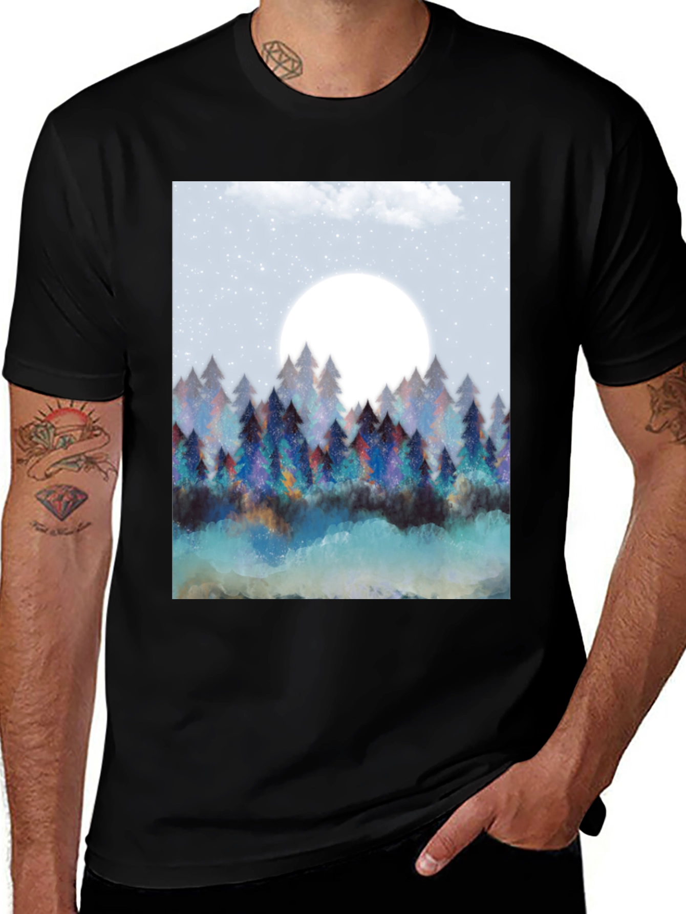 Variant 24 of Moonlit Forest Graphic Tee - Black