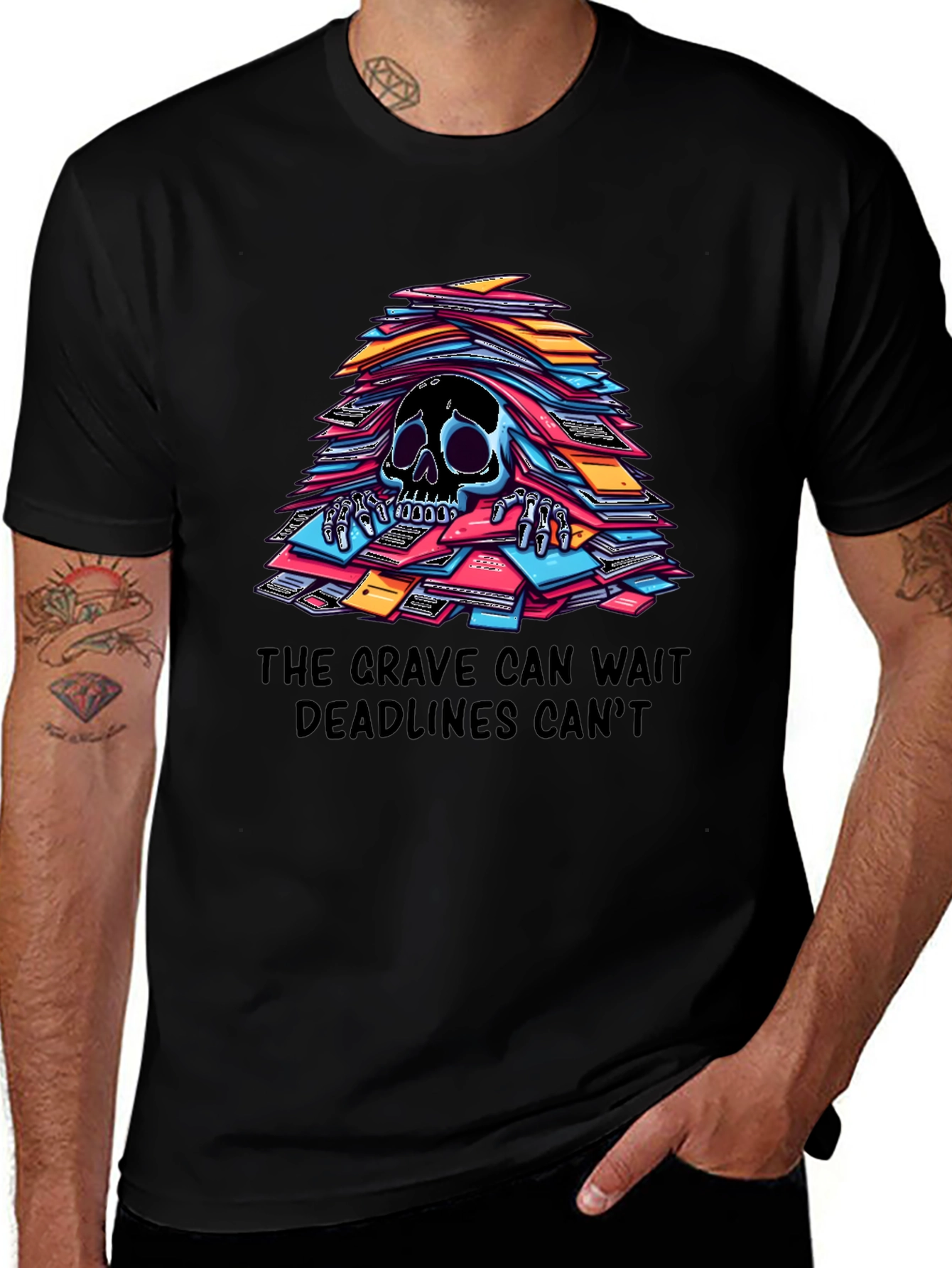Variant 23 of Deadline Skull T-Shirt - The Grave Can Wait