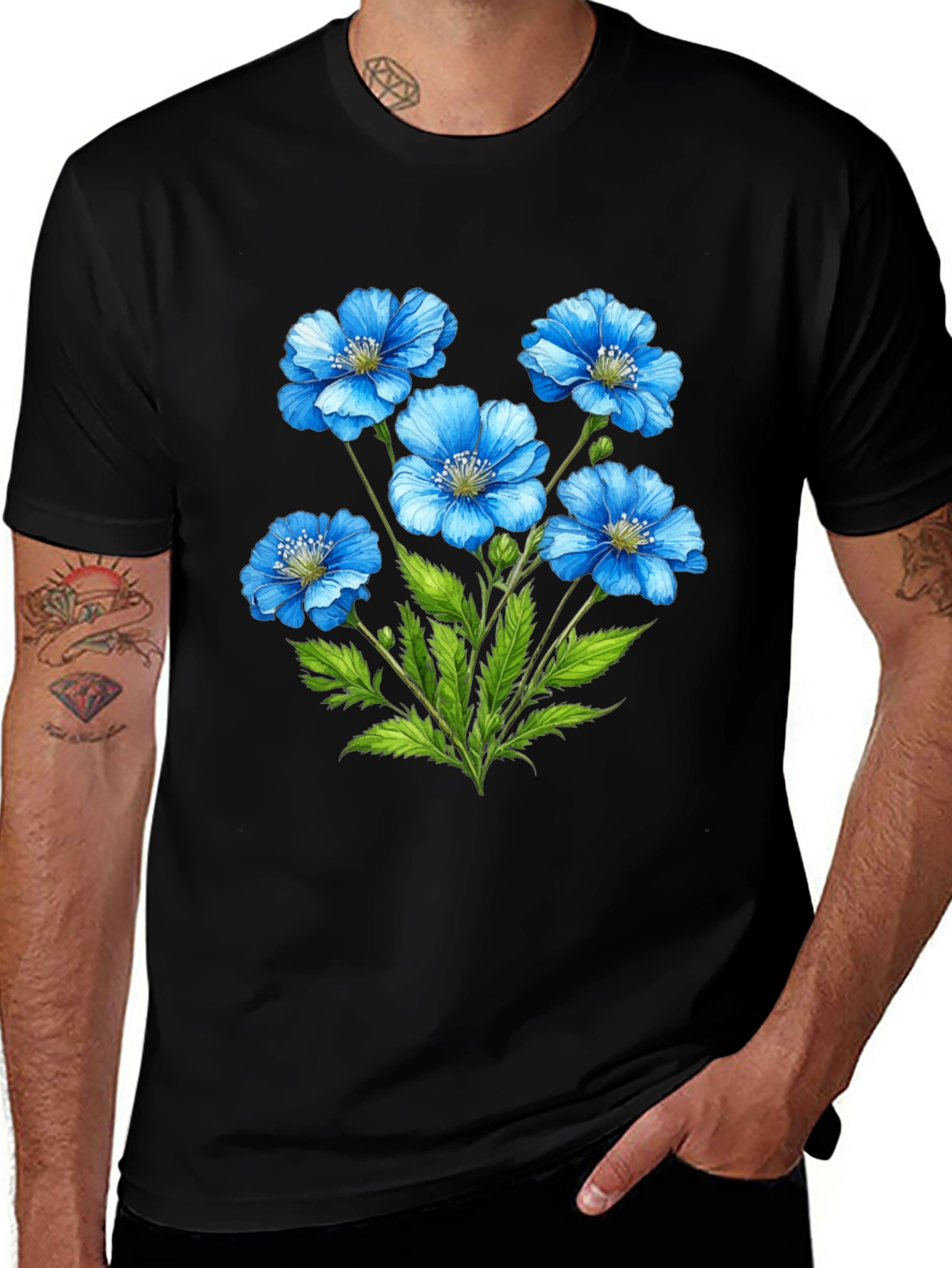 Variant 3 of Floral Graphic T-Shirt - Blue Flower Design