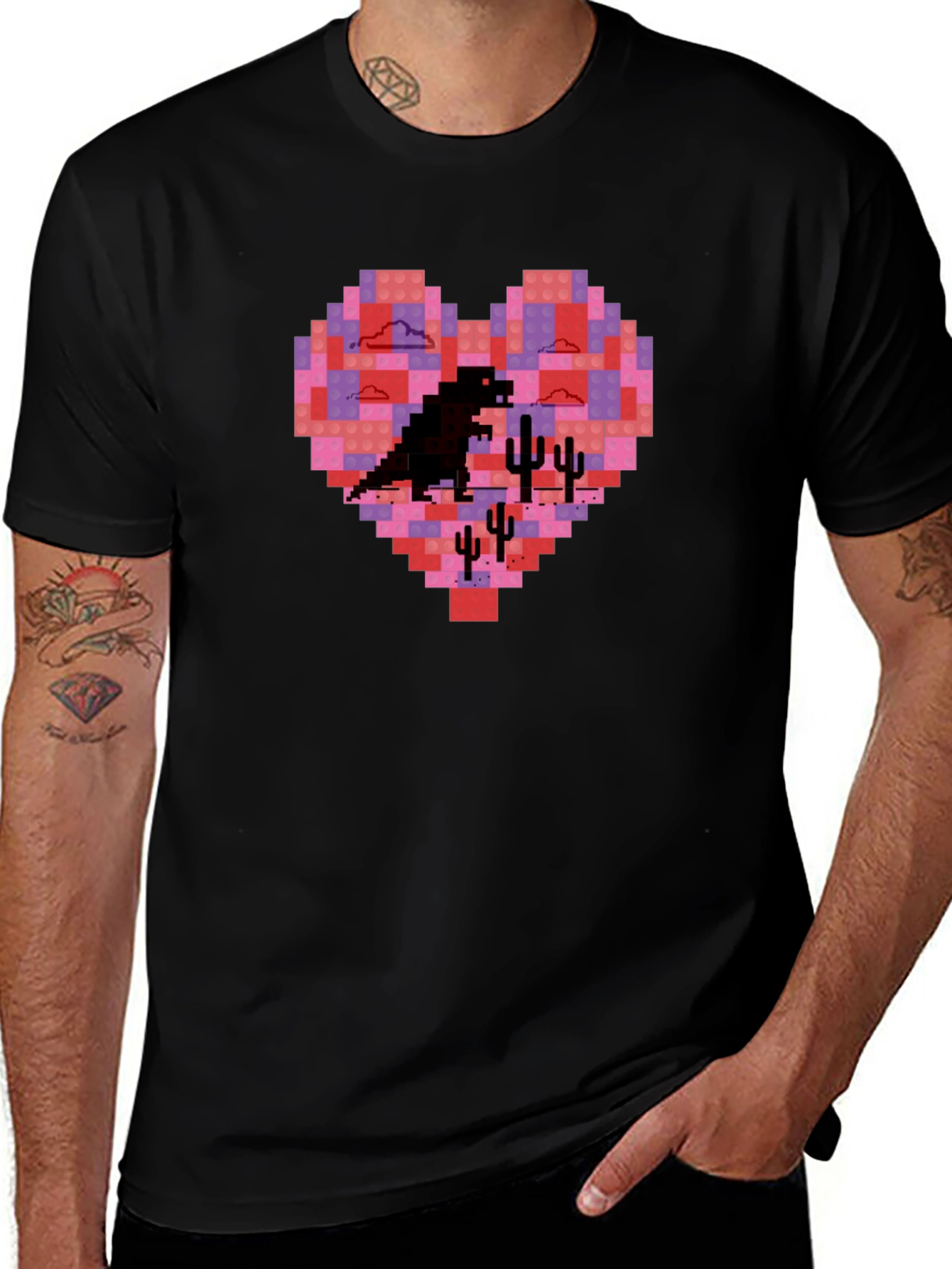 Variant 29 of Pixel Heart Dinosaur Graphic Tee - Soft Cotton Blend