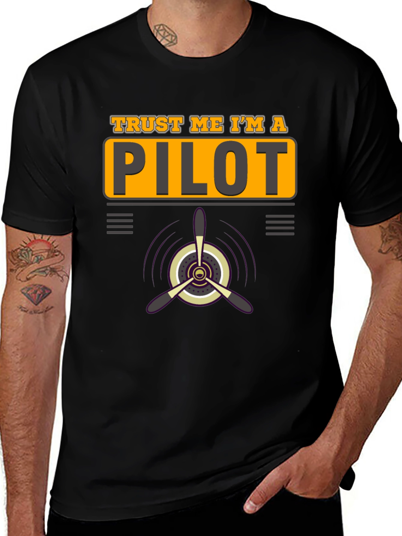 Black Trust Me I'm a Pilot Black T-Shirt Aviation Airplane Gift main image
