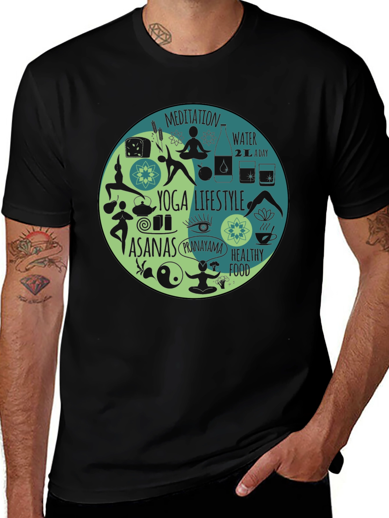 Variant 26 of Yoga Lifestyle T-Shirt - Meditation, Asanas, Healthy Food