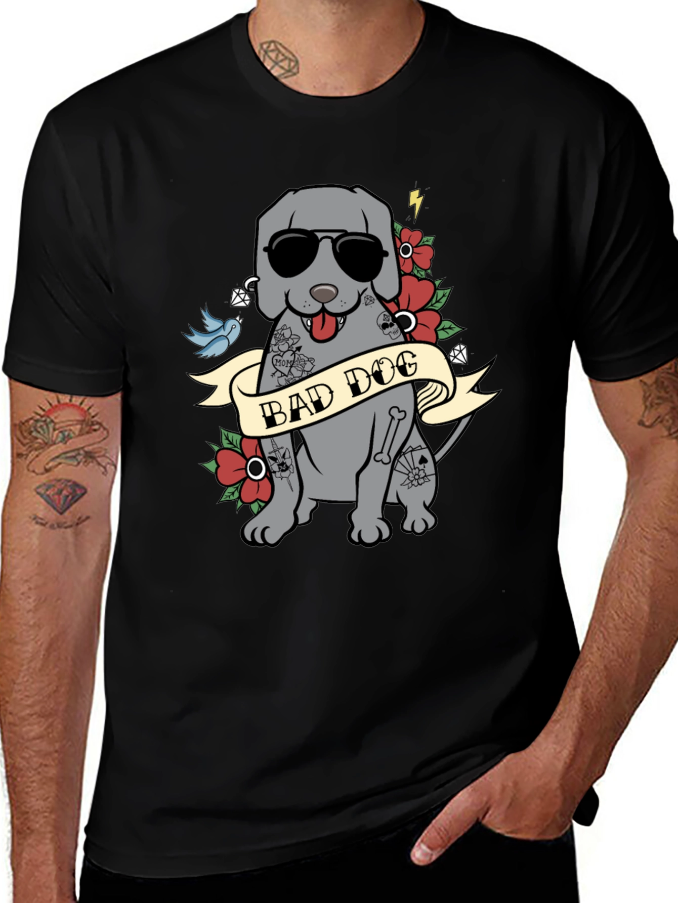 Bad Dog Tattoo Style T-Shirt - Men's Graphic Tee