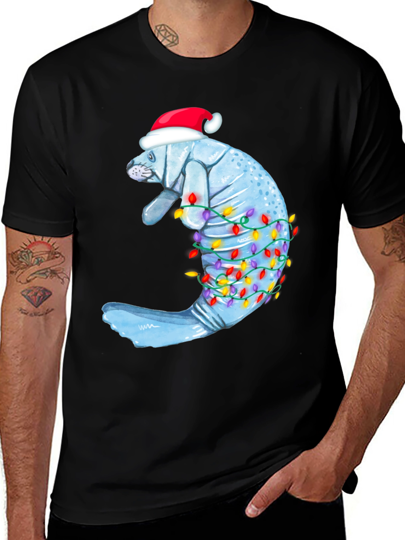 Variant 4 of Festive Manatee Christmas T-Shirt