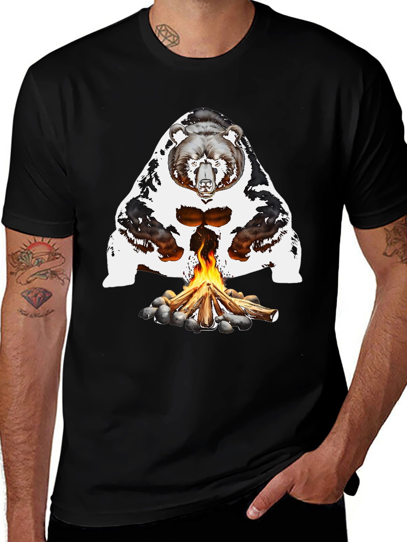 Variant 14 of Bear Campfire Graphic Tee - Black