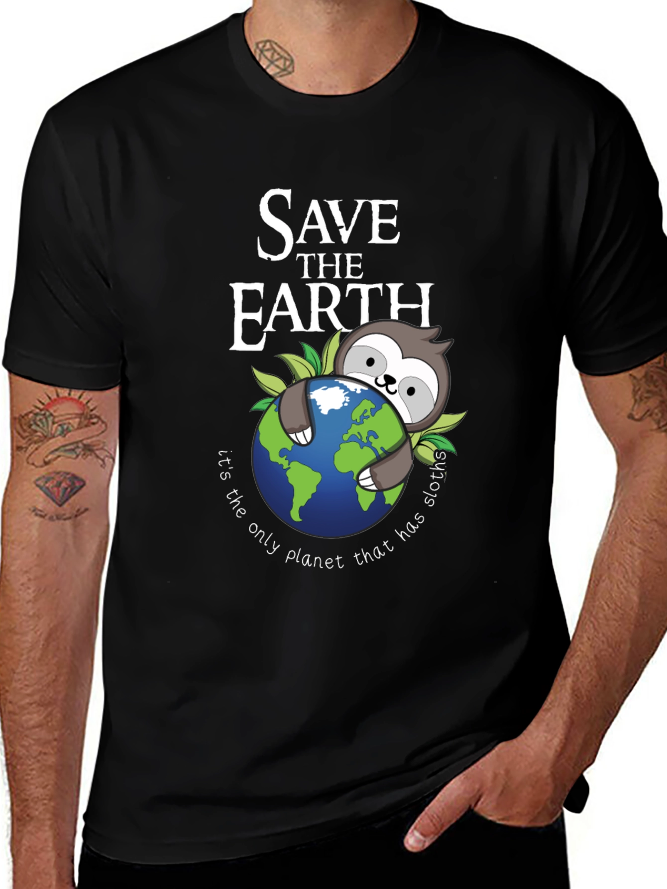 Variant 11 of Save the Earth Sloth Graphic T-Shirt - Black