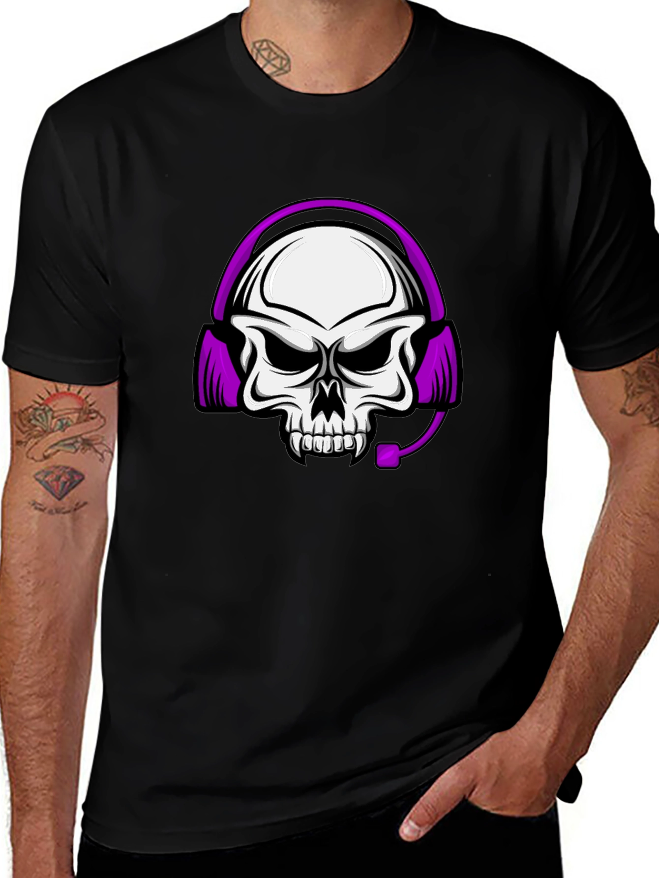 Variant 18 of Skull Gamer Headset T-Shirt - Black Cotton Tee