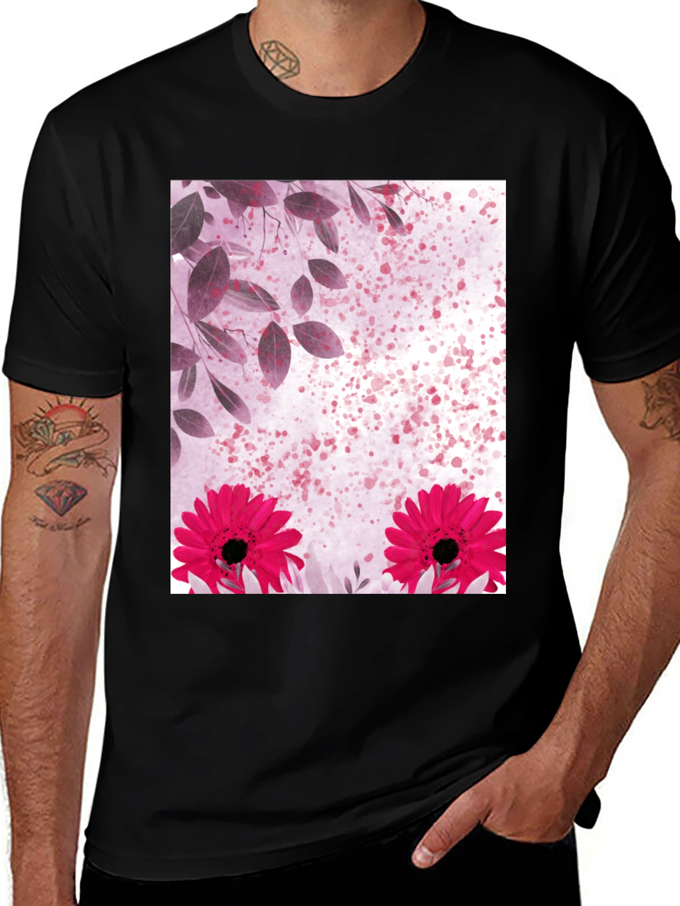 Variant 10 of Floral Print Tee - Stylish Black Cotton Blend T-Shirt